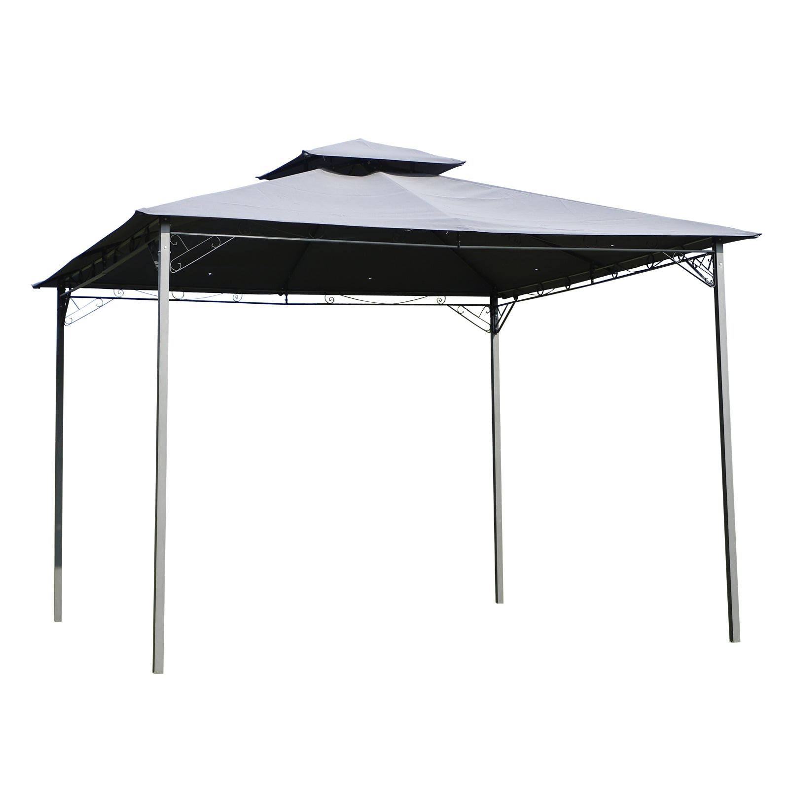 Outsunny Garden Gazebo with 2-Tier Roof, Sturdy Steel Frame, 300Lx300Wx264H cm, Black/Grey