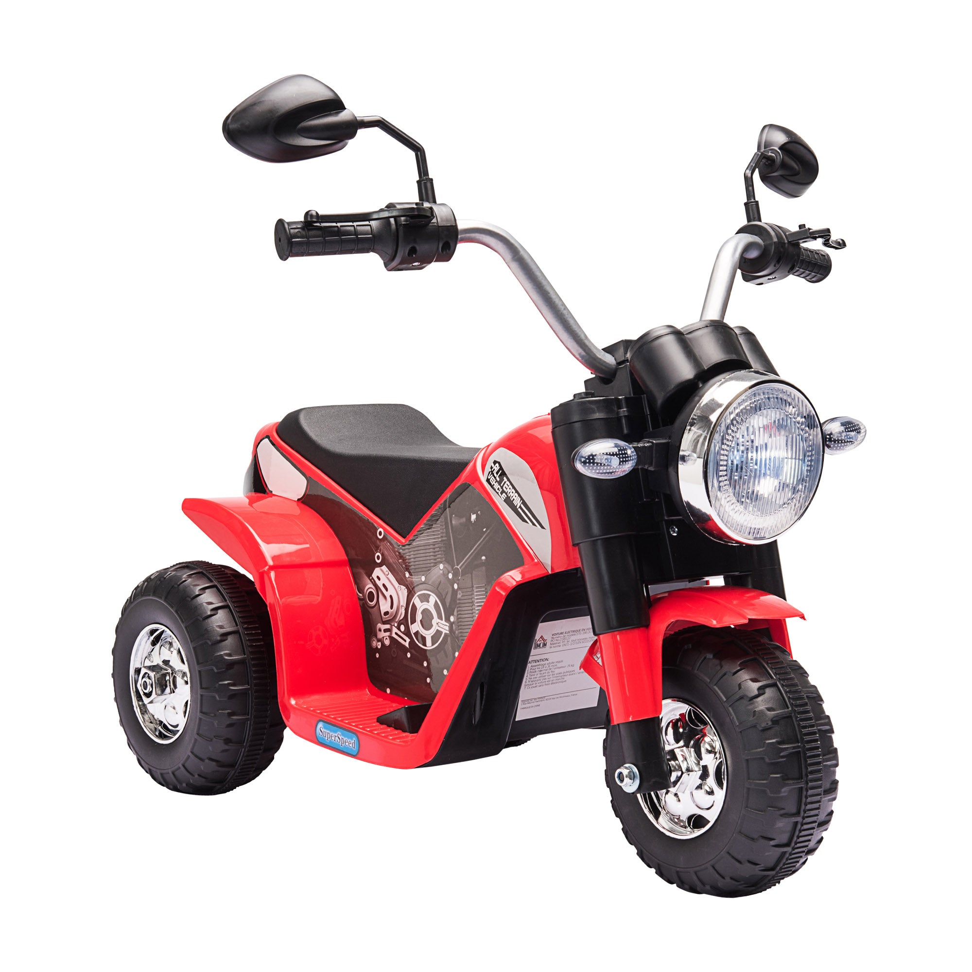 HOMCOM Kids Electric Motorcycle Ride-On Toy 3-Wheels Battery Powered Motorbike Rechargeable 6V with Horn Headlights Motorbike for 18 - 36 Months Red