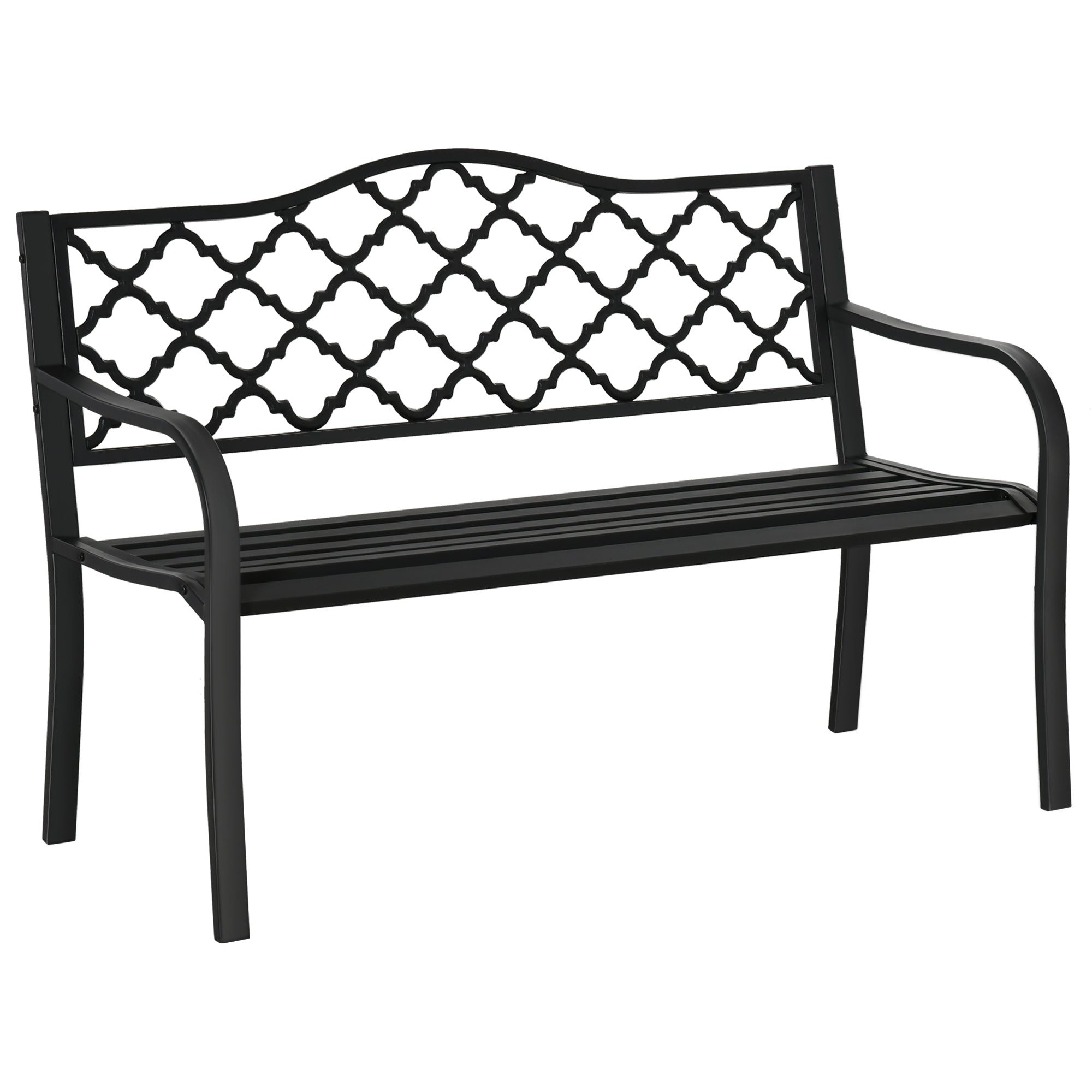 Outsunny 2-Seater Outdoor Garden Bench Cast Iron Antique Park Loveseat Chair with Armrest for Yard, Lawn, Porch, Patio, Steel