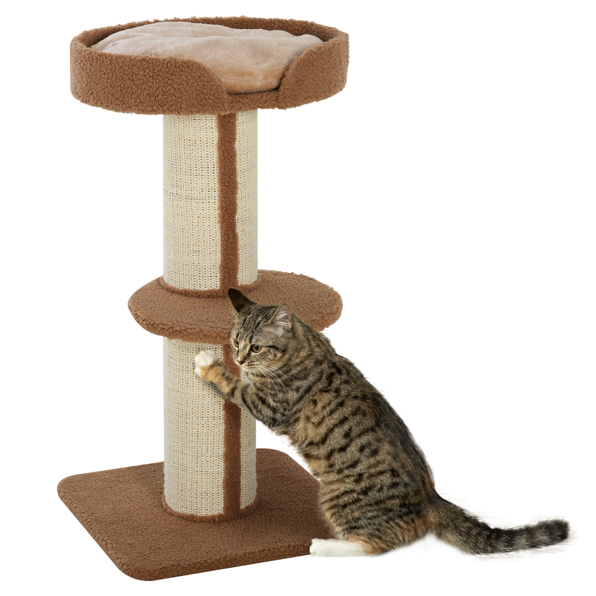 PawHut Cat Tree with Perches, Sisal Scratching Posts & Lamb Cashmere, Activity Centre, Brown