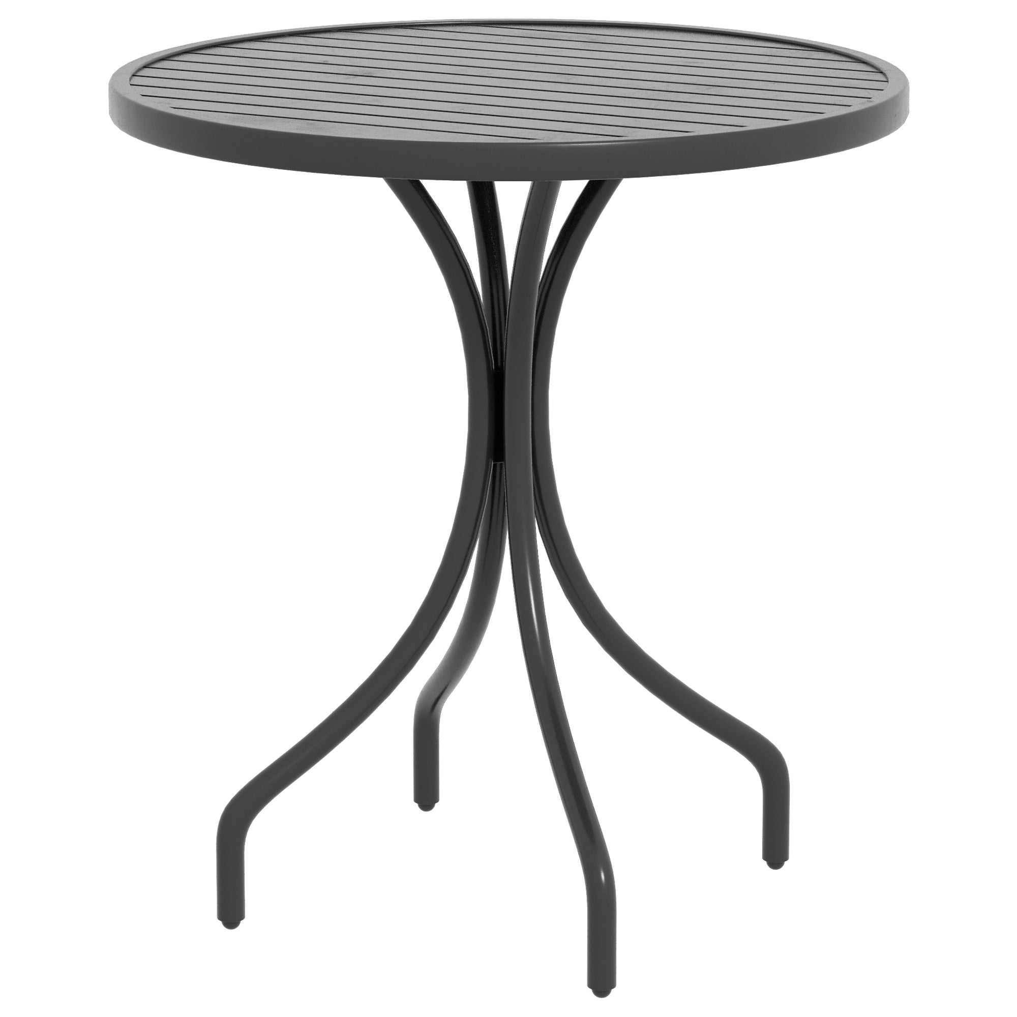 Outsunny Garden Side Table: 66cm Round Patio Accent with Metal Frame & Slatted Top, Jet Black