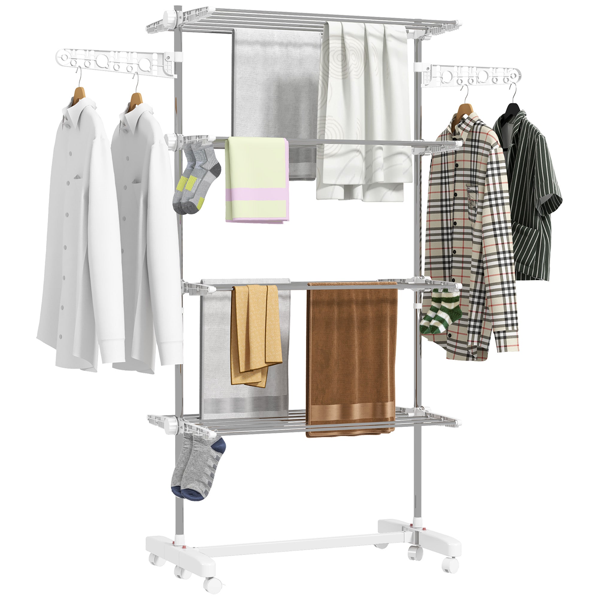 HOMCOM Folding Cloth Rail Adjustable Garment Rack With Wheels (4 Layer)