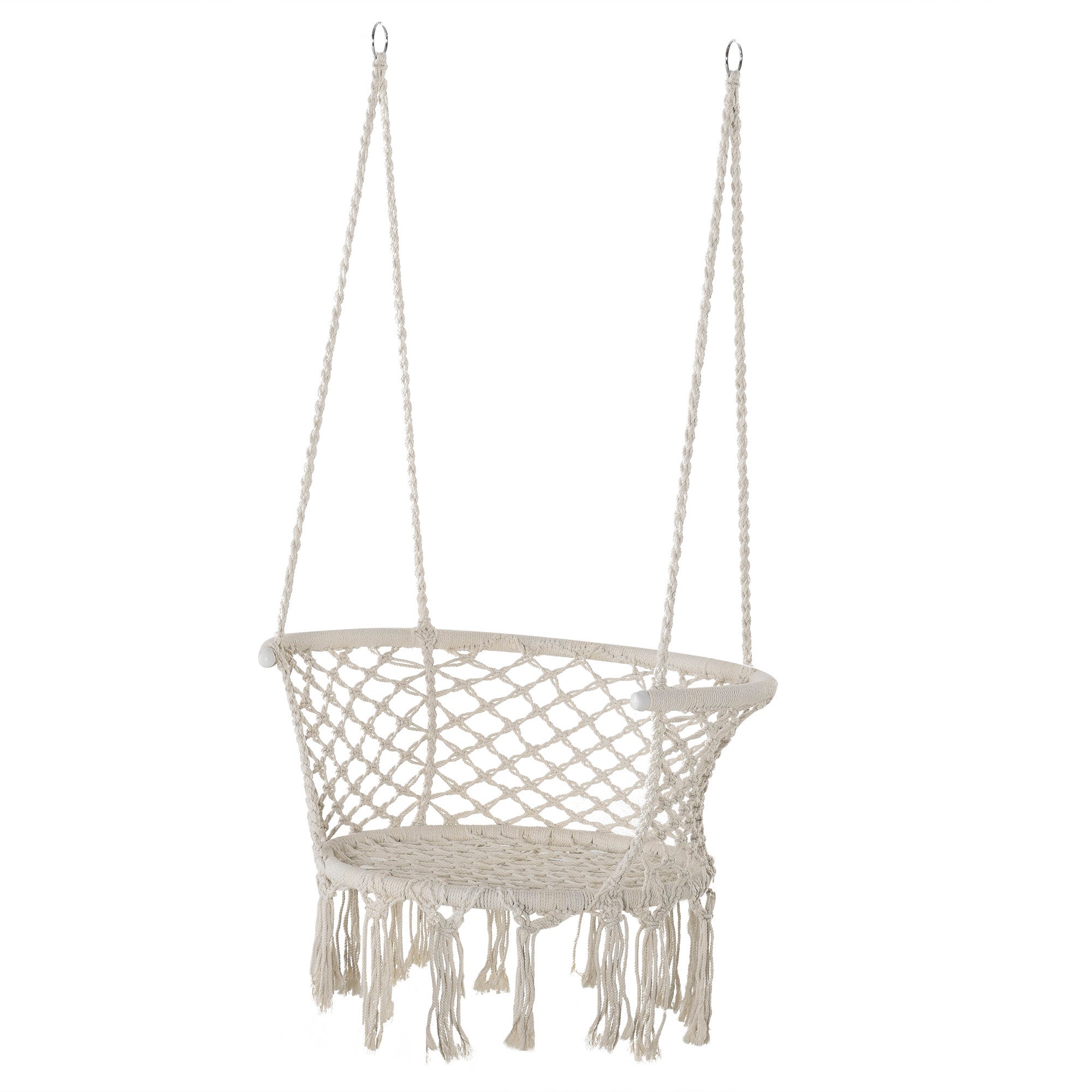 Outsunny Hanging Haven: Cotton Rope Macrame Hammock Chair, Metal Frame, Cushioned Porch Swing, Creamy White