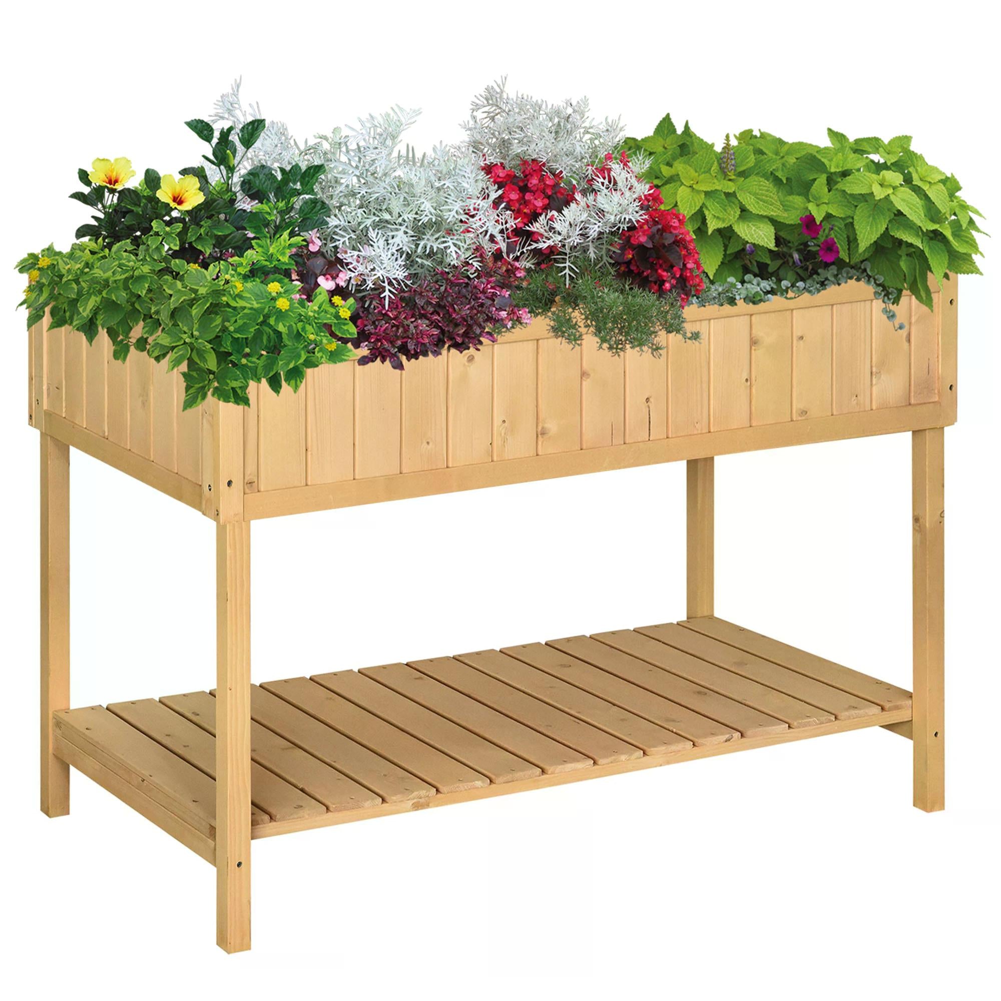 Outsunny Garden Wooden Planters, Flower Box Raised, Rectangular 8 Compartment Plant Stand, Oak Tone