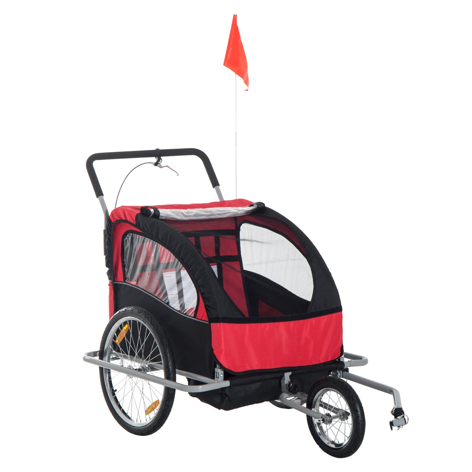 HOMCOM Collapsible Bike Trailer 2-Seater for Baby Bicycle with Pivot Wheel Suitable For 18 Month + Child(Black and Red)