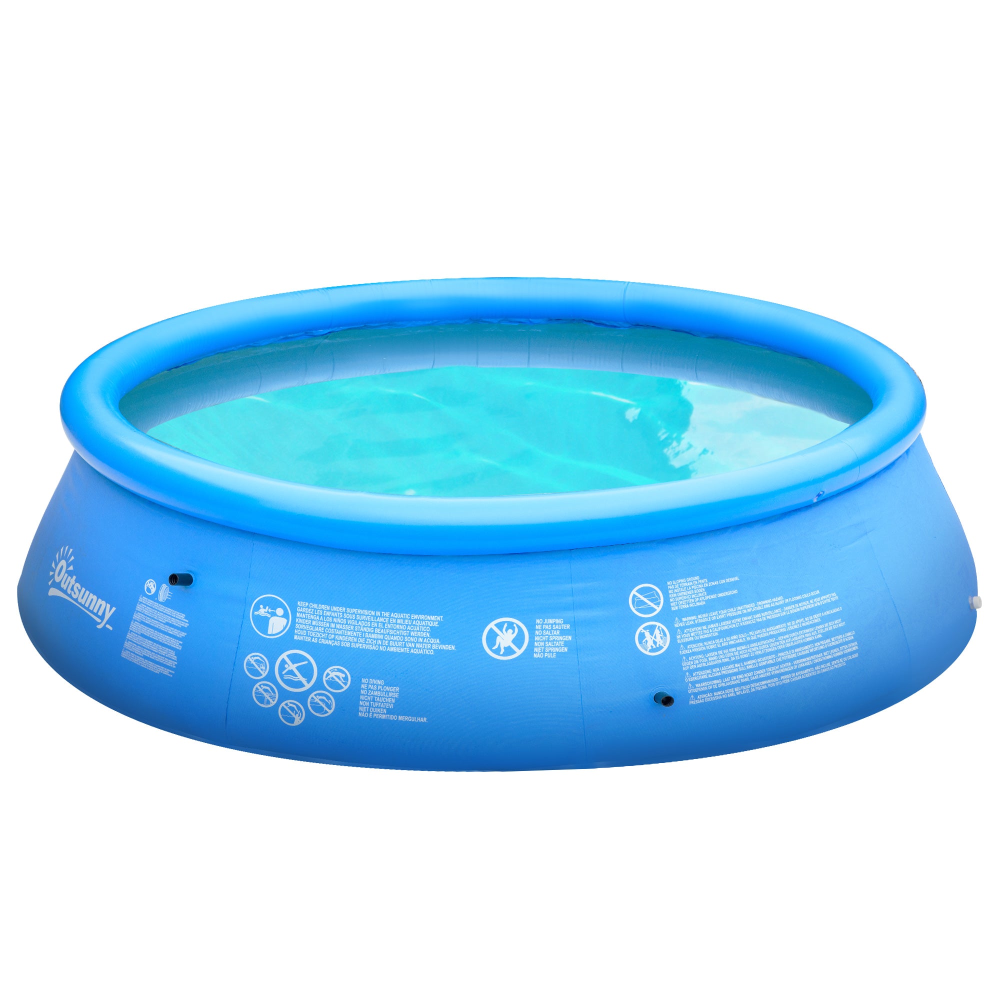 Outsunny Inflatable Family Swimming Pool, Family-Sized Round Paddling Pool w/ Hand Pump for Kids, Adults, Outdoor, Garden, 274cm x 76cm, Blue