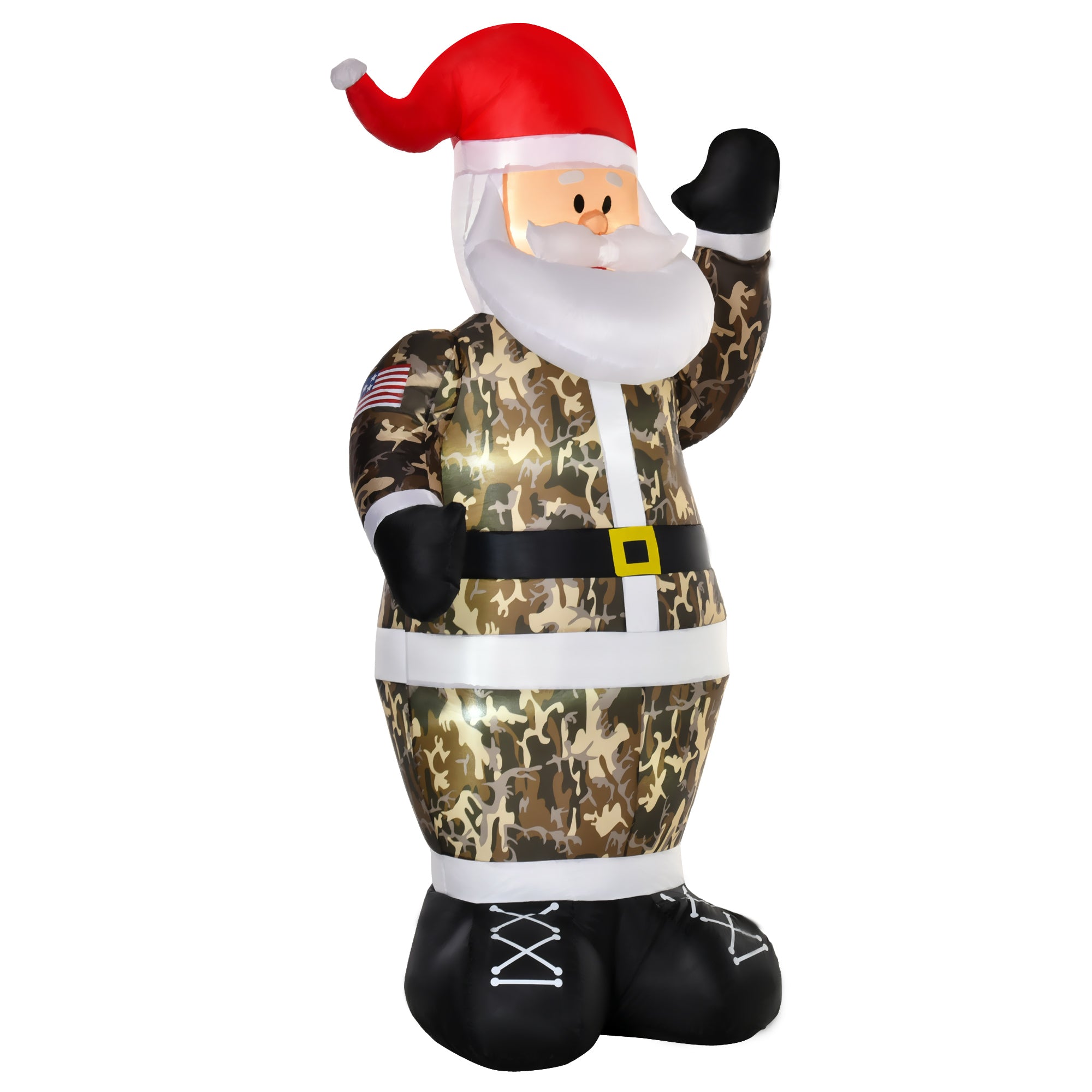 HOMCOM 8ft Christmas Inflatable Outdoor Santa Claus Saluting in Camouflage, Blow Up Yard Decoration Built-in LED Lights for Holiday Party Xmas Garden