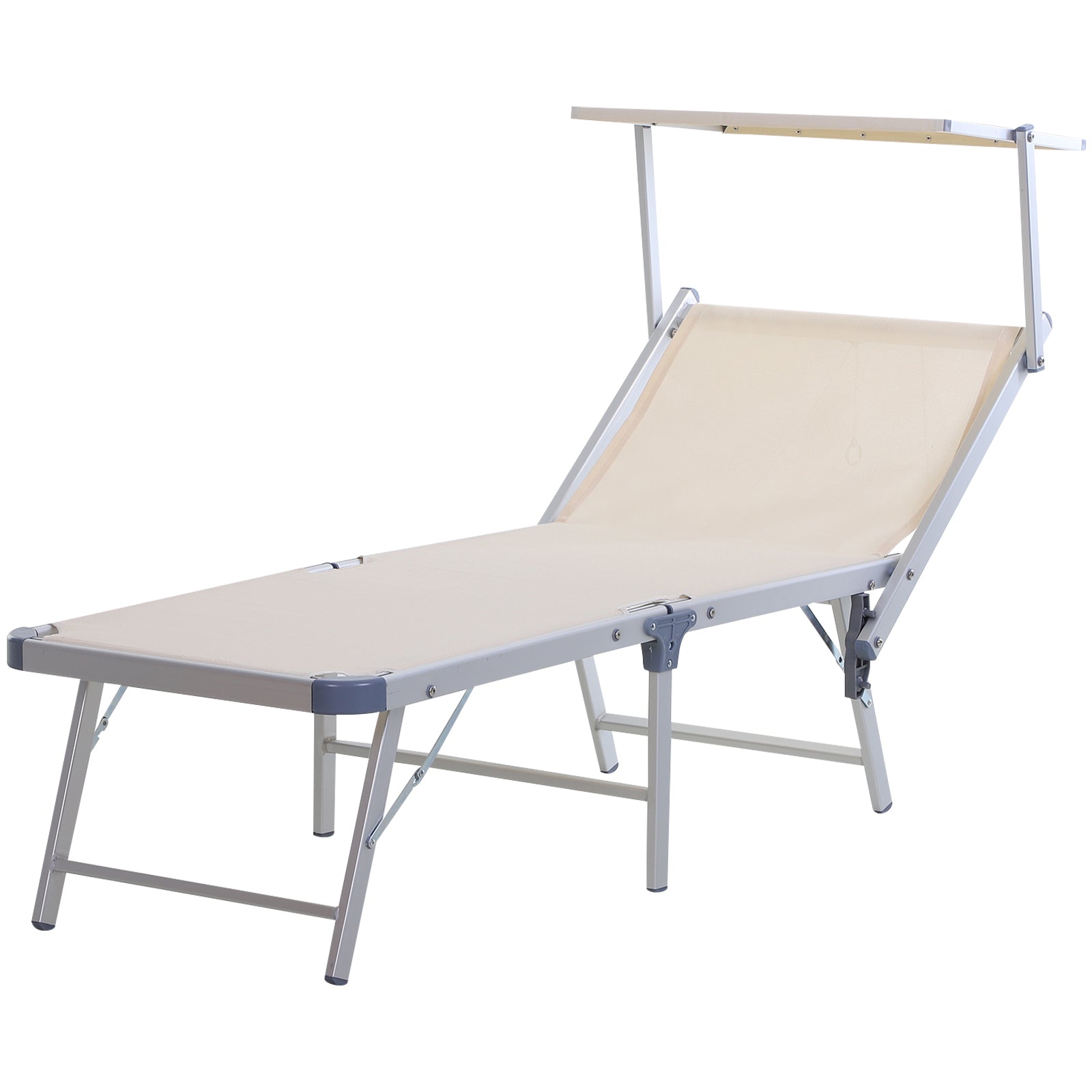 Outsunny Canopied Sun Lounger: Texteline Recliner with Adjustable Backrest, Aluminium Frame, Beige