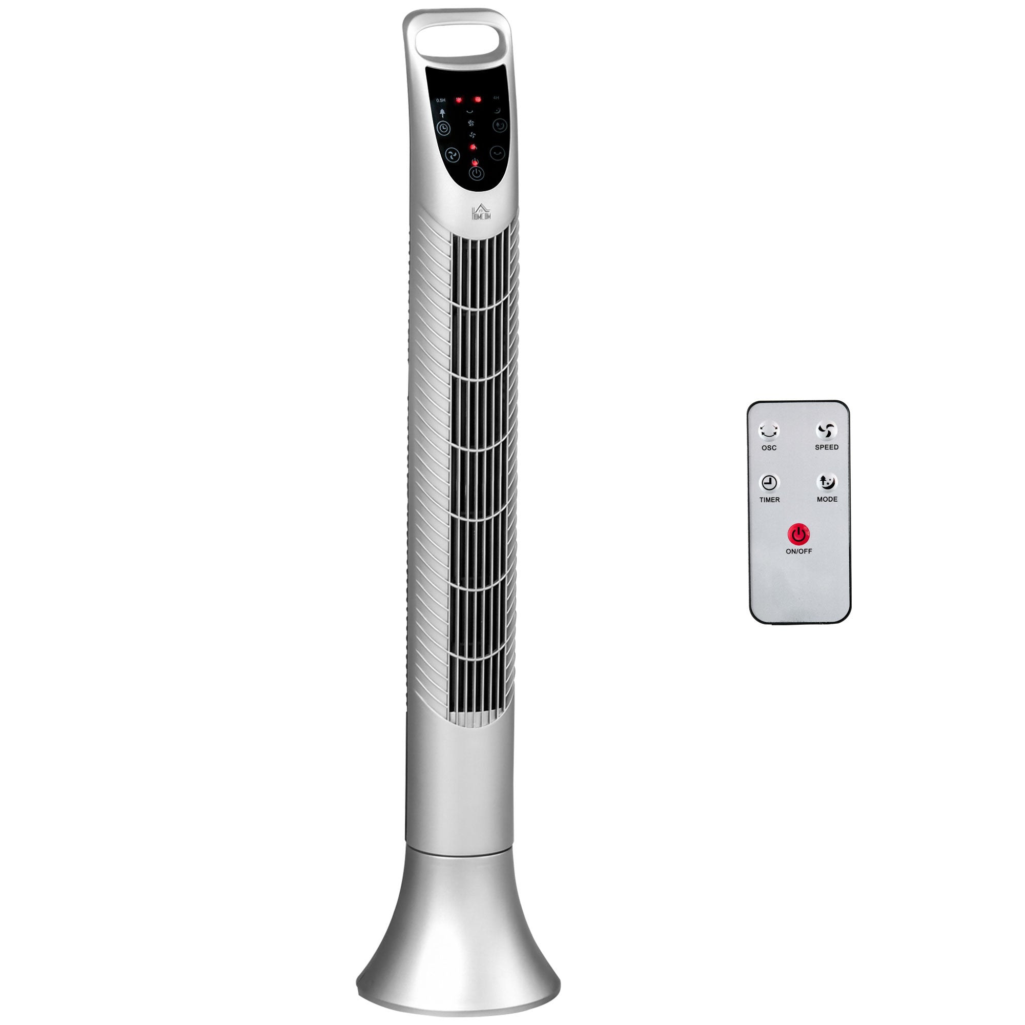 HOMCOM 36'' Freestanding Tower Fan, 3 Speed 3 Mode, 7.5h Timer, 70 Degree Oscillation, LED Panel, 5M Remote Controller, Silver