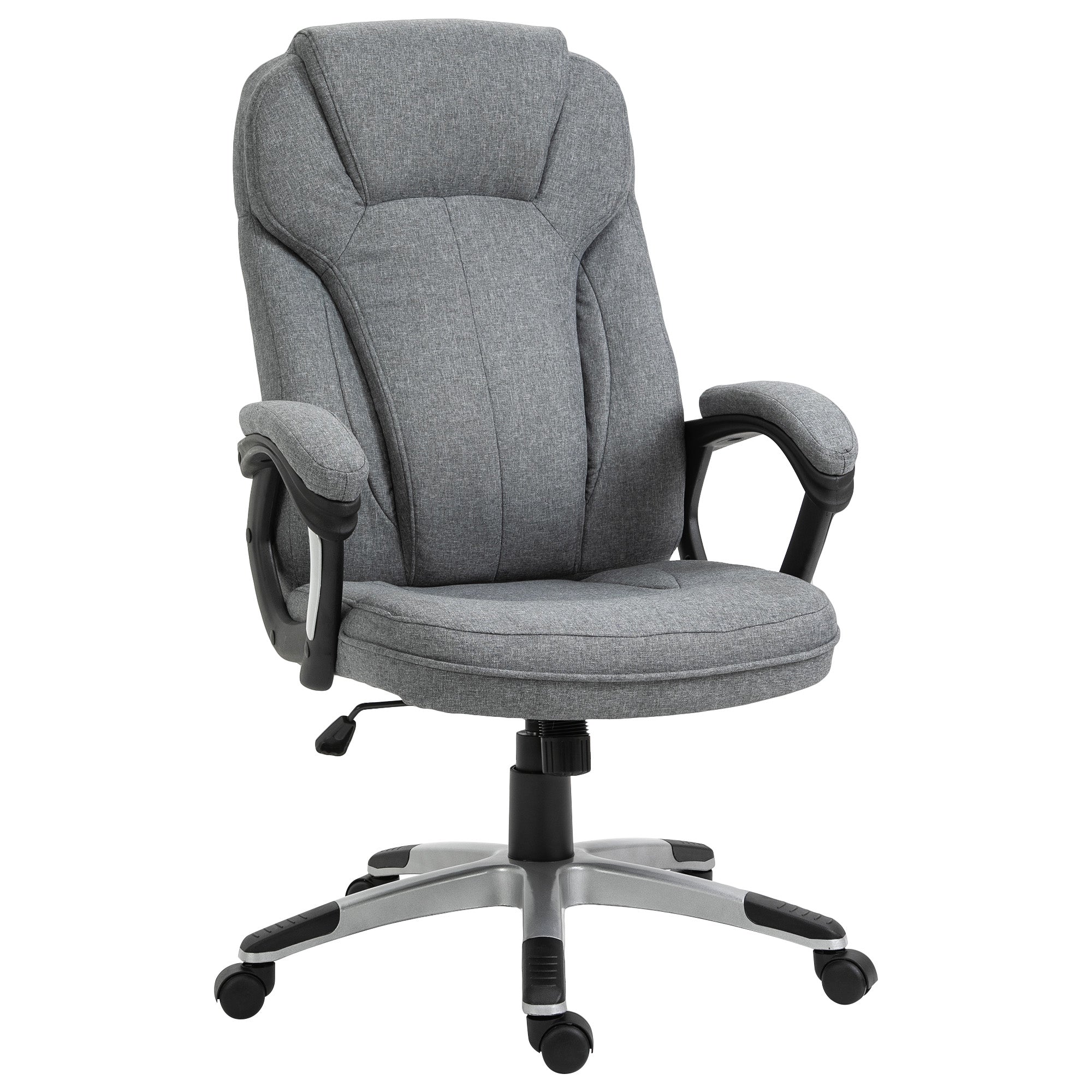 Vinsetto Linen Fabric Office Swivel Chair, Height Adjustable, Padded Armrests, Tilt Function, Grey