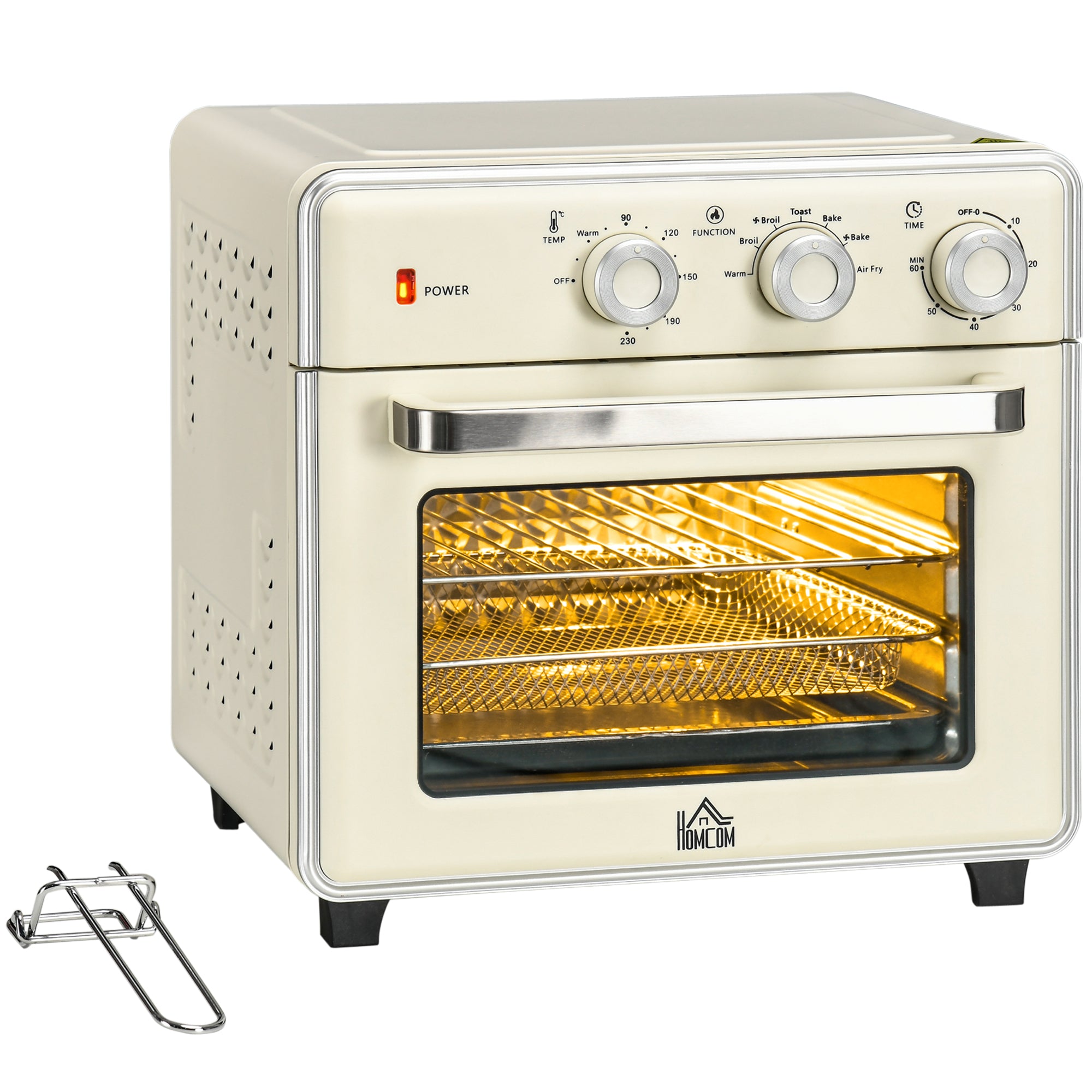 HOMCOM 7-in-1 Toaster Oven, 20L 4-Slice Convection Oven with Warm, Broil, Toast, Bake, Air Fryer, 60min Timer and Adjustable Thermostat