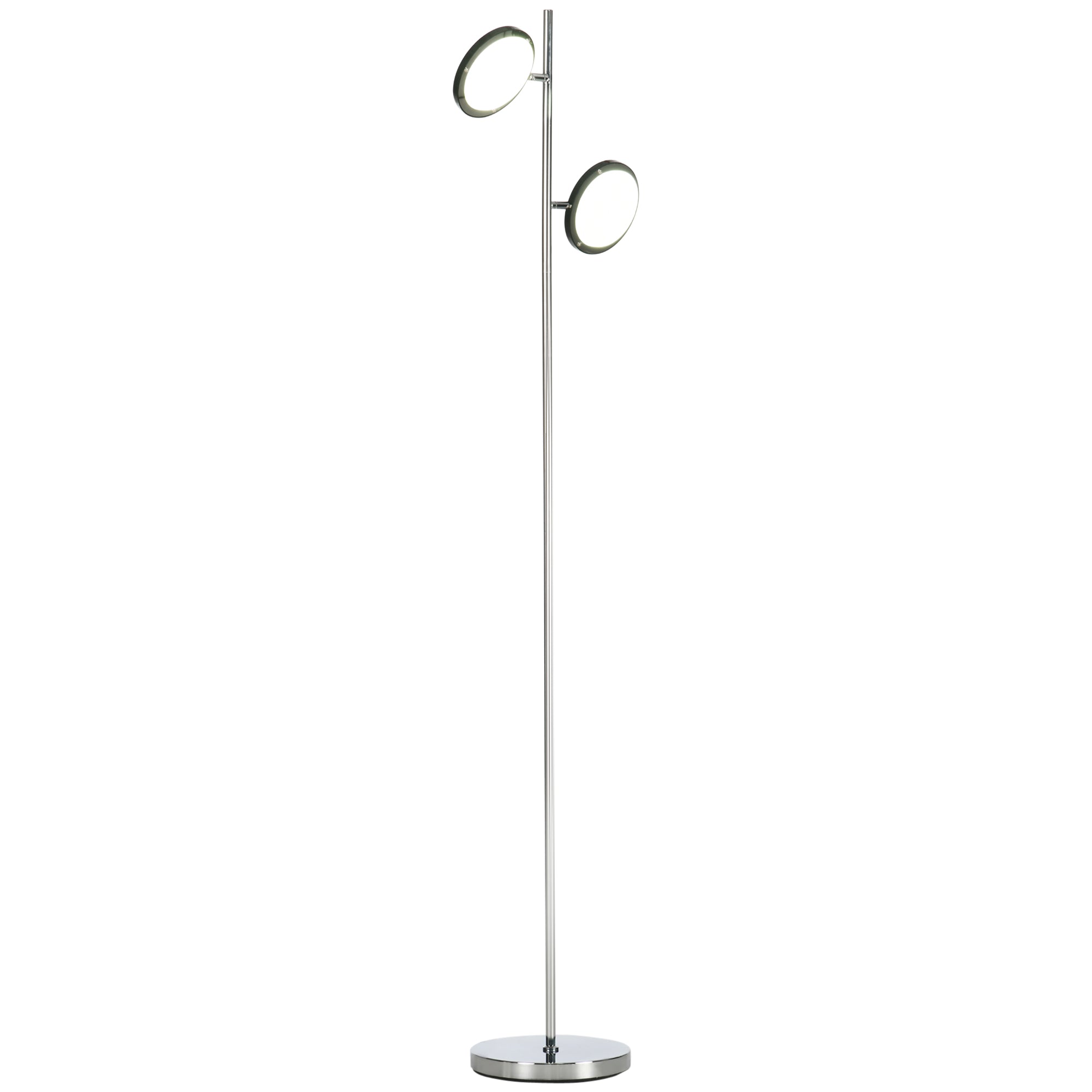 HOMCOM Modern Floor Lamps for Living Room, Standing Lamp with 2 Light White LED, Adjustable Head, 25x25x165cm, Chrome