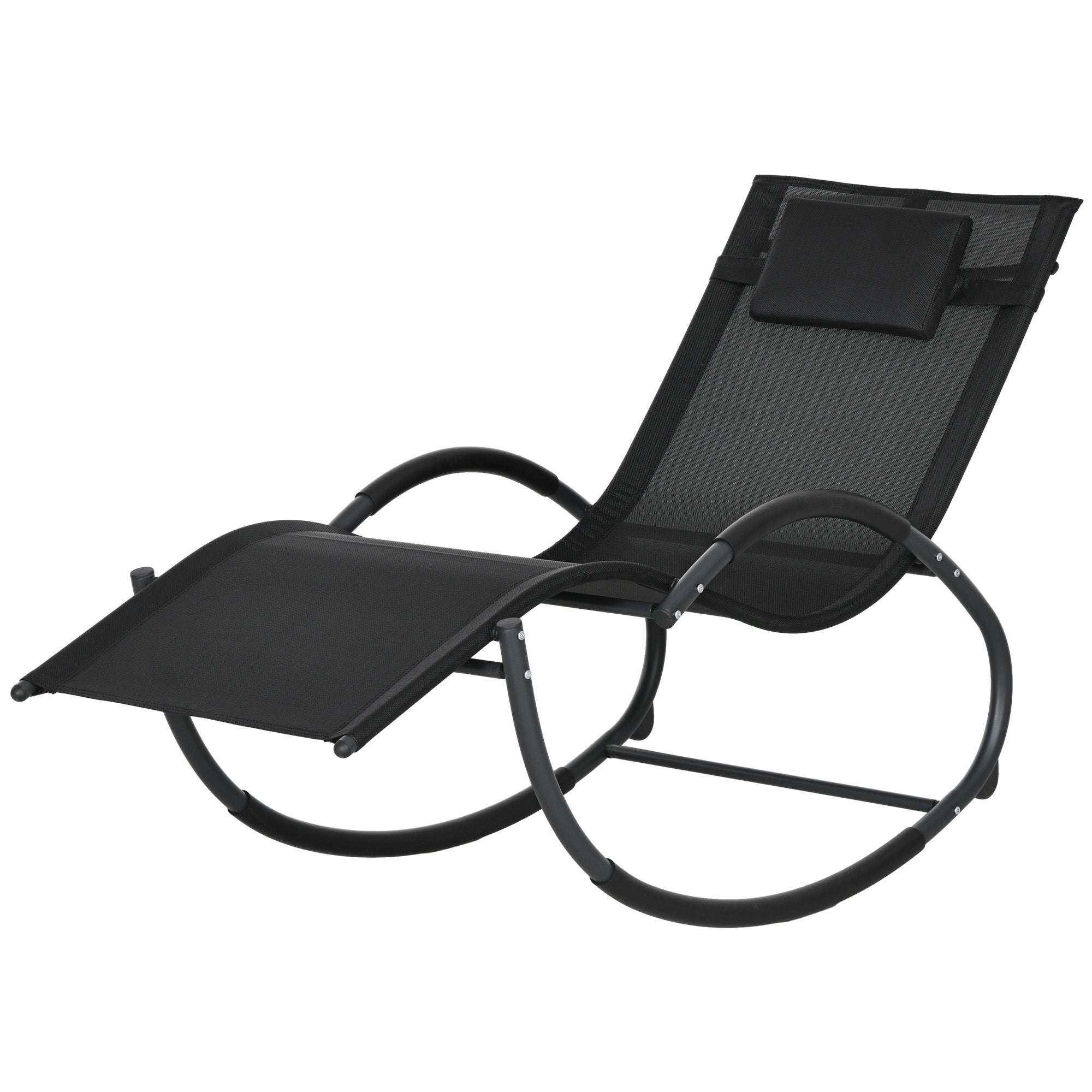 Outsunny Patio Texteline Rocking Lounge Chair Zero Gravity Rocker Outdoor Patio Garden Recliner Seat w/ Padded Pillow - Black