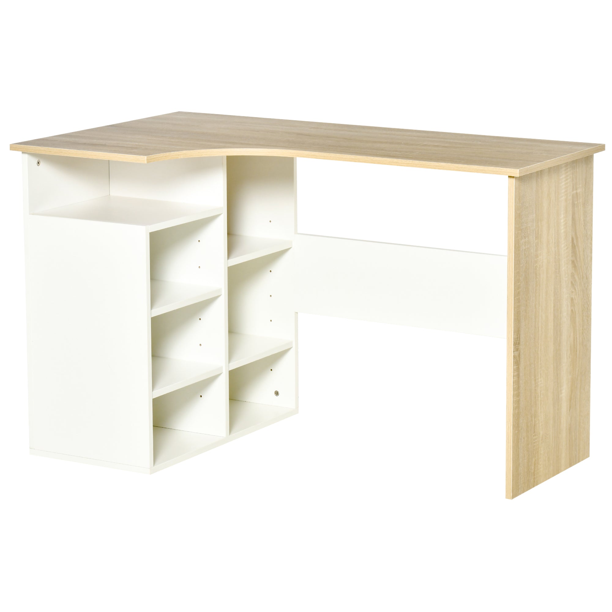 HOMCOM L-Shaped Corner Computer Desk Study Table PC Work w/ Storage Shelf Office Home Workstation - Oak Tone and White