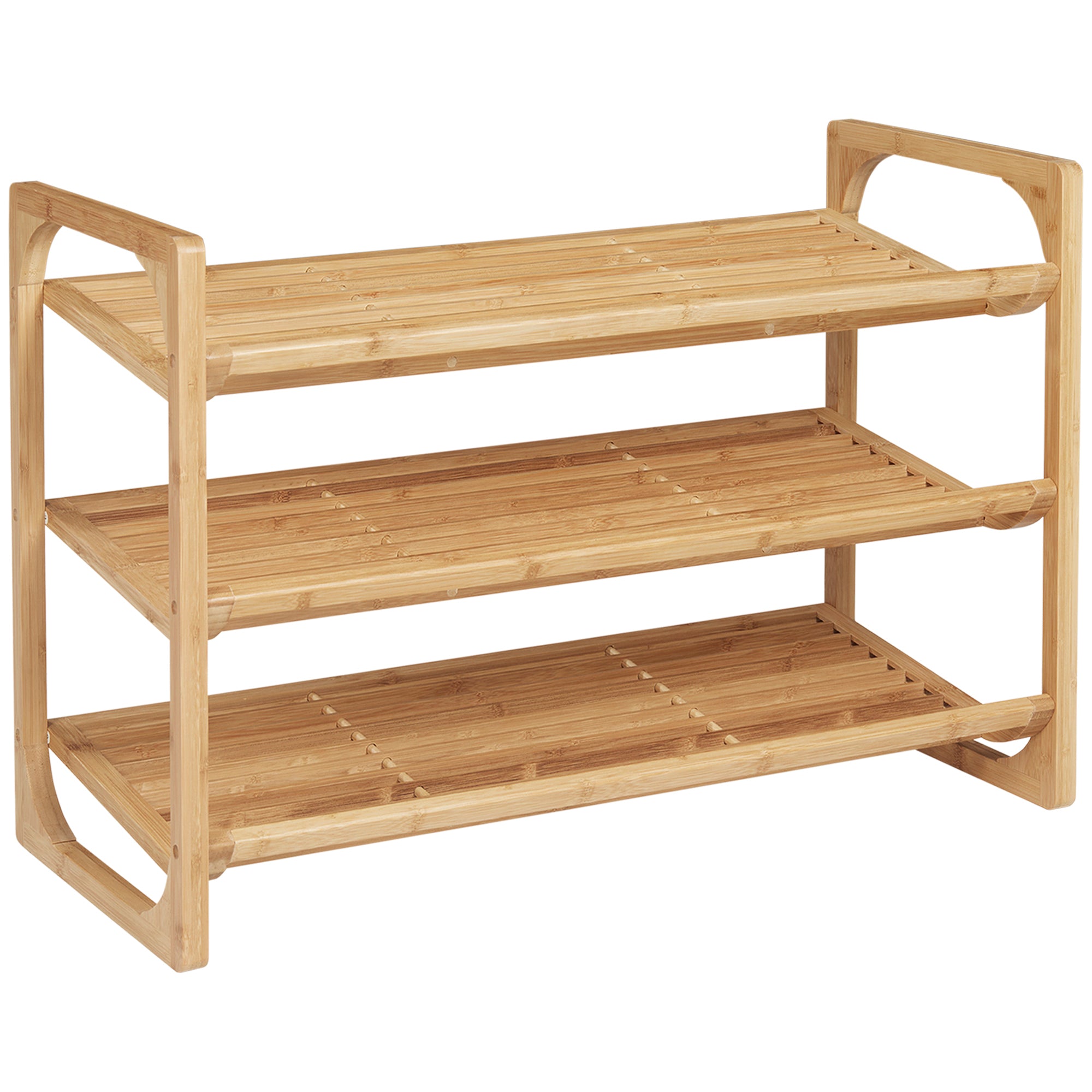 HOMCOM Bamboo Shoe Rack, 3-Tier Storage Organizer, Slatted Shelves, Free Standing, for 9 Pairs, Entryway, Natural Finish