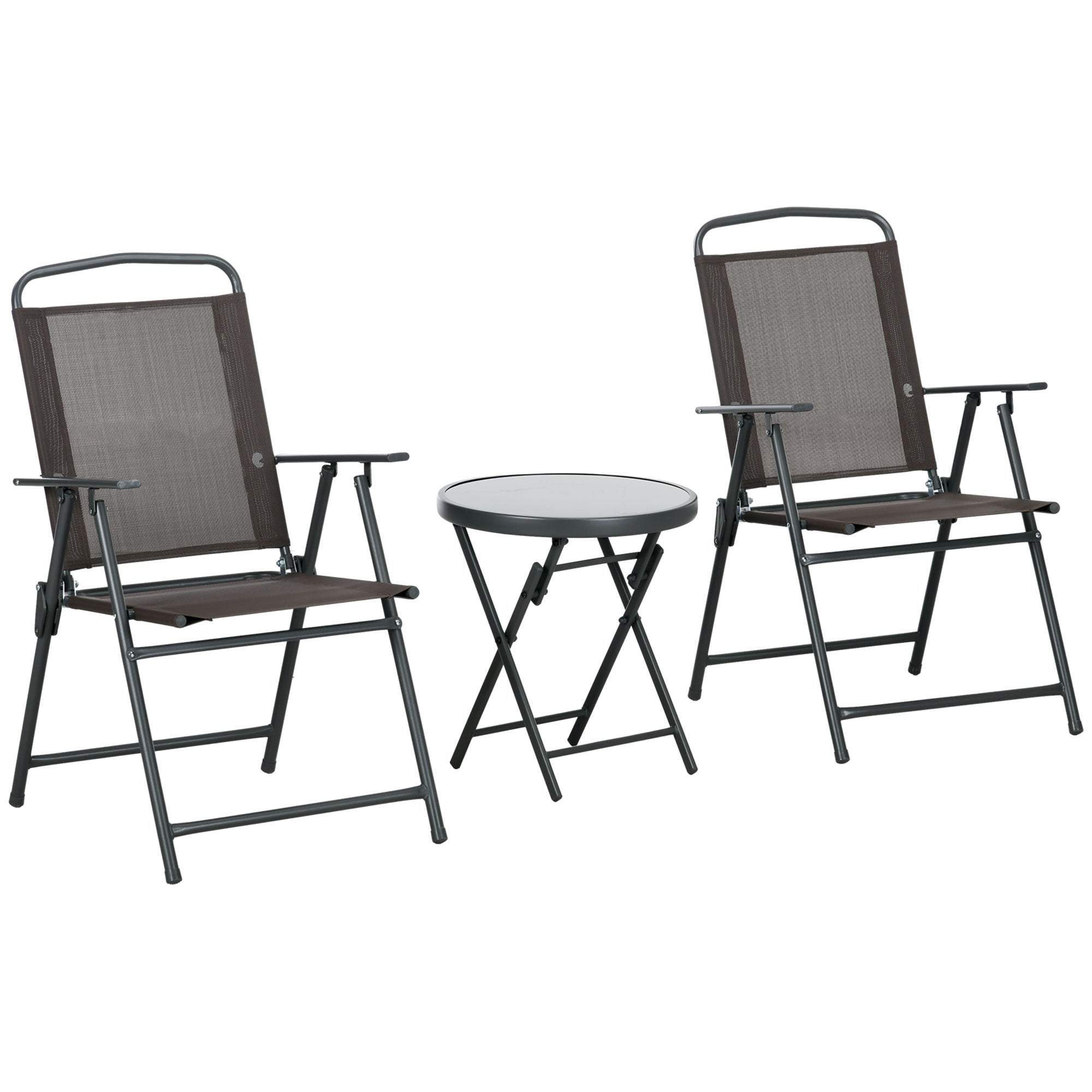 Outsunny Bistro Garden Set: 3-Piece Patio Furniture with Foldable Armchairs & Glass Coffee Table, Brown