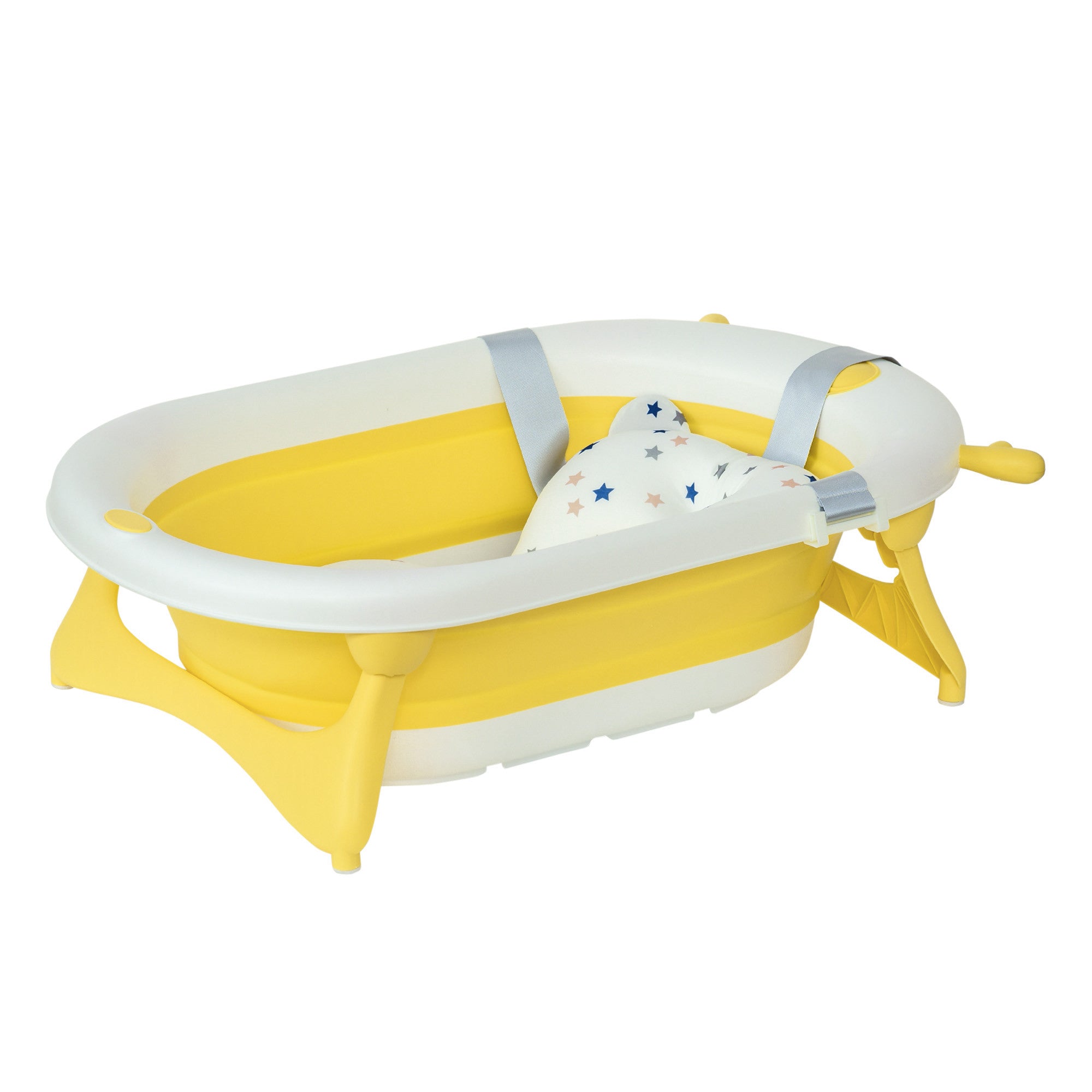 HOMCOM Foldable Baby Bath: Ergonomic Portable Design with Cushion, Temperature Indicator & Non-Slip Legs, 0-3 Years, Yellow