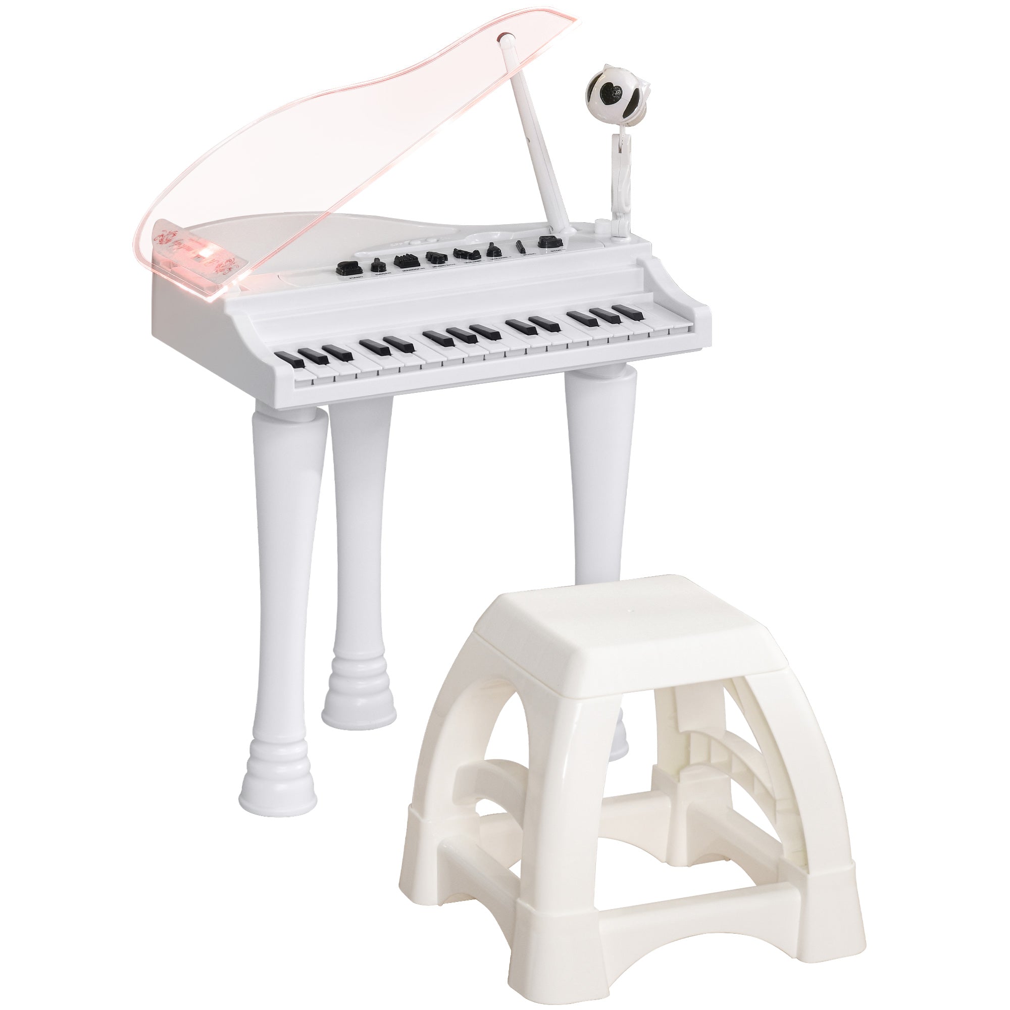 AIYAPLAY Children's 32-Key Electronic Piano Keyboard with Stool, Interactive Lights, Microphone, Variety of Sounds, for Budding Musicians, White