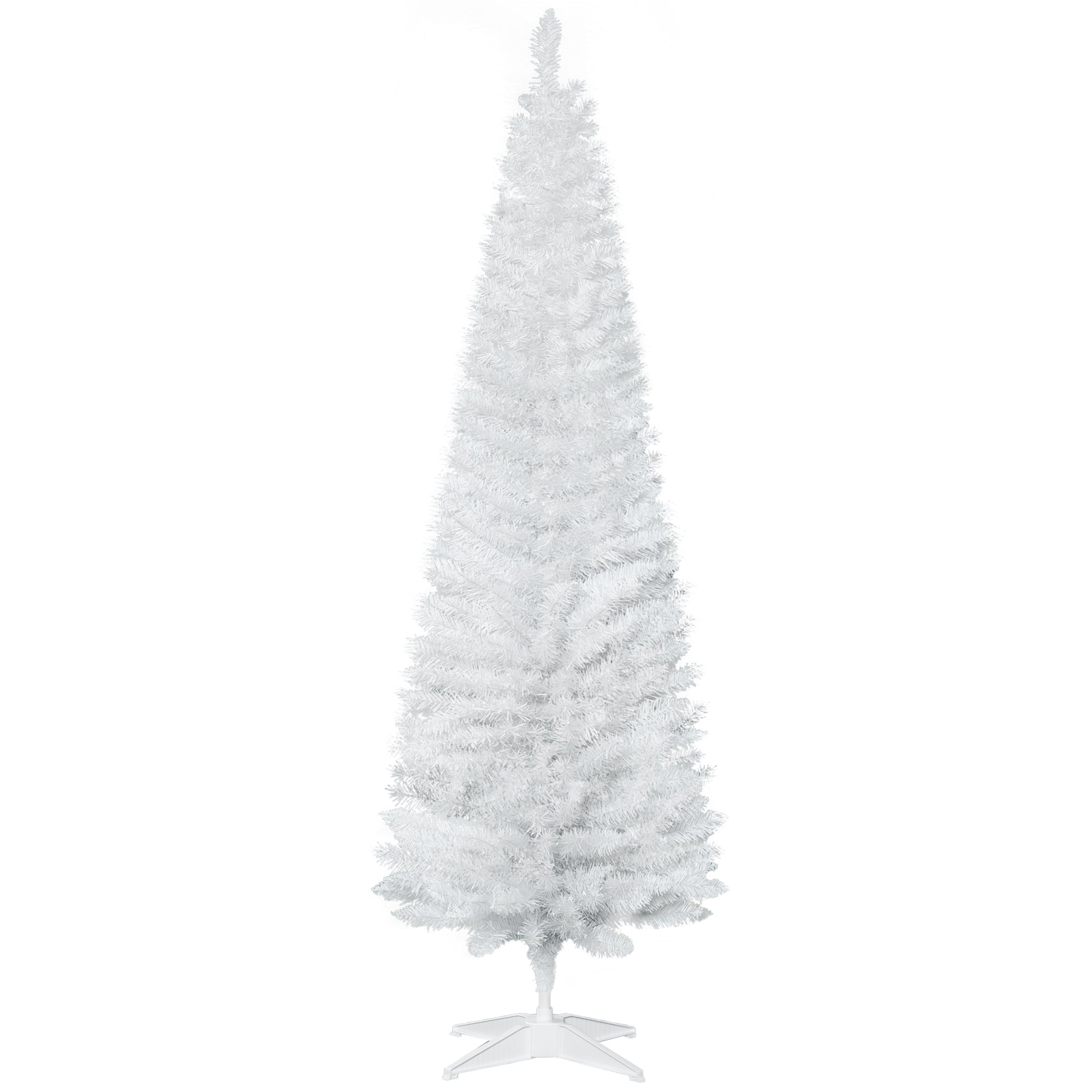 HOMCOM 1.8m 6ft Artificial Pine Pencil Slim Tall Christmas Tree with 390 Branch Tips Xmas Holiday Décor with Stand White