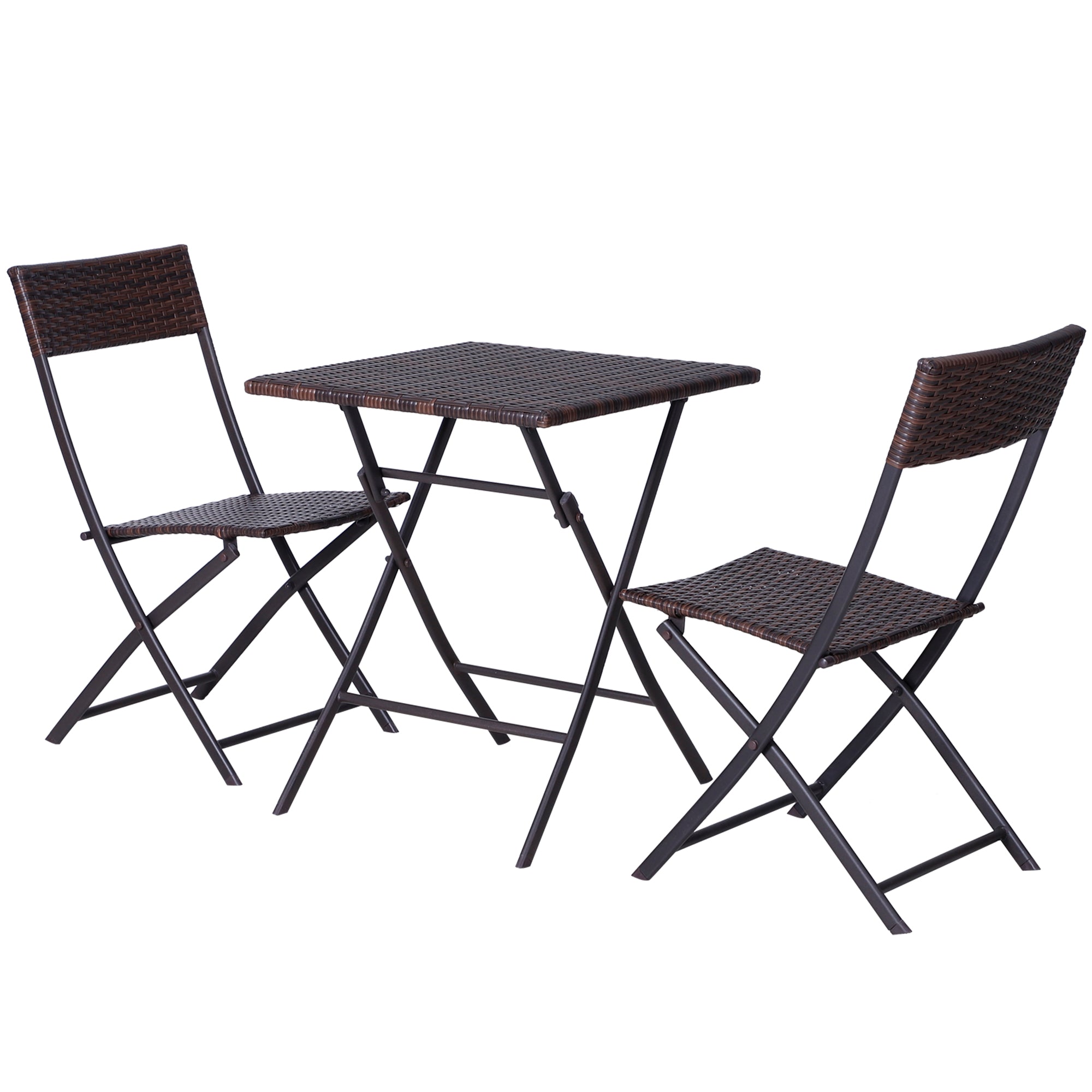 Outsunny Rattan Garden Bistro Set for 2, Patio Furniture with Square Folding Table and Chairs, Brown