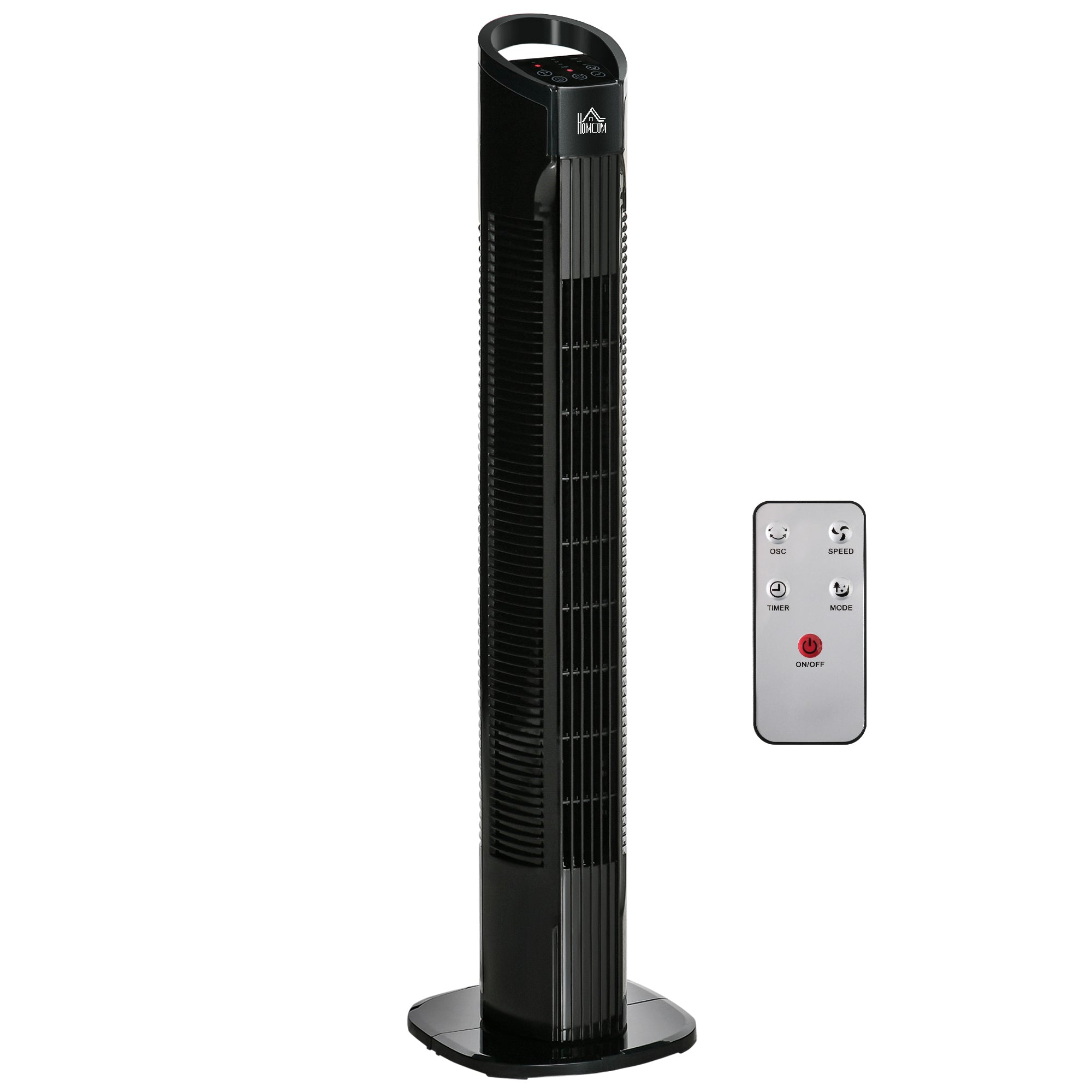 HOMCOM Freestanding Tower Fan, 3 Speed 3 Mode, 7.5h Timer, 70 Degree Oscillation, LED Panel, 5M Remote Controller, Black