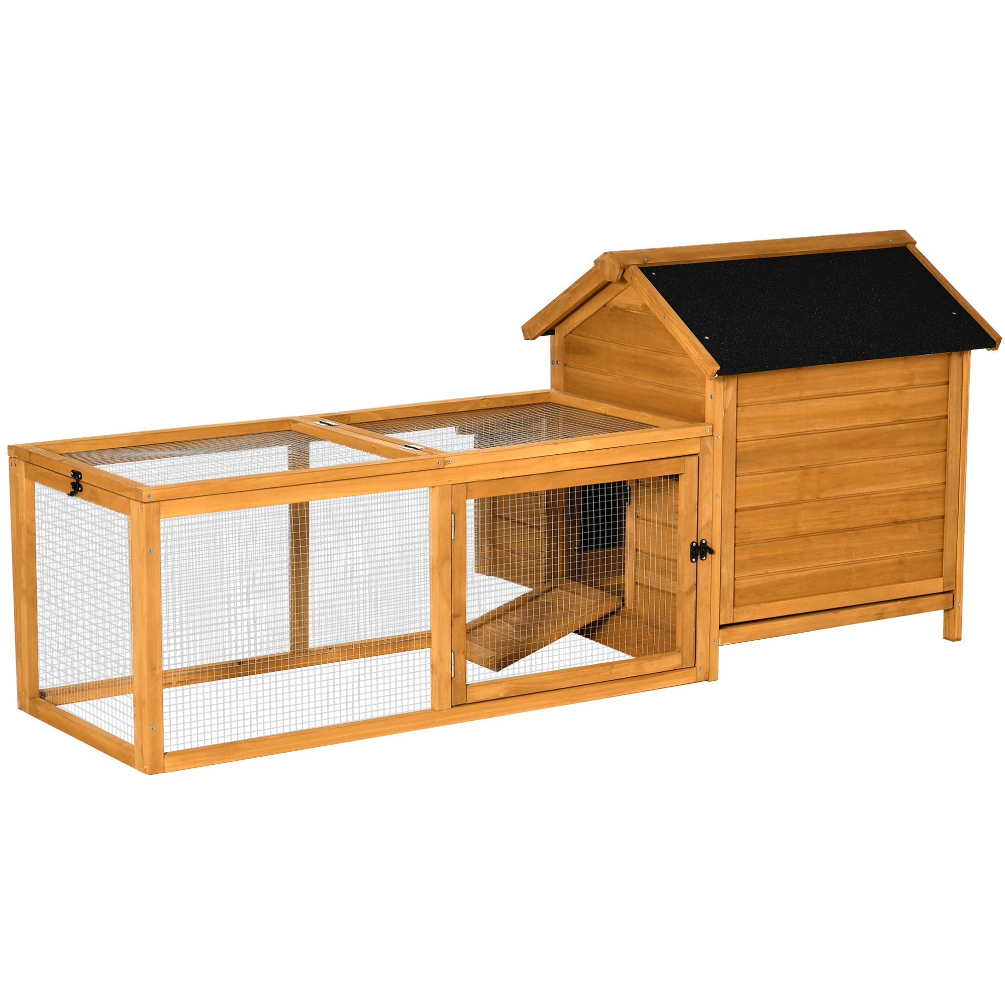 PawHut 2-Tier Chicken Coop, Wooden Hen House, Poultry Habitat Outdoor Backyard with Removable Tray, Nesting Box, Outside Run, Ramp, 180L x 92W x 78H