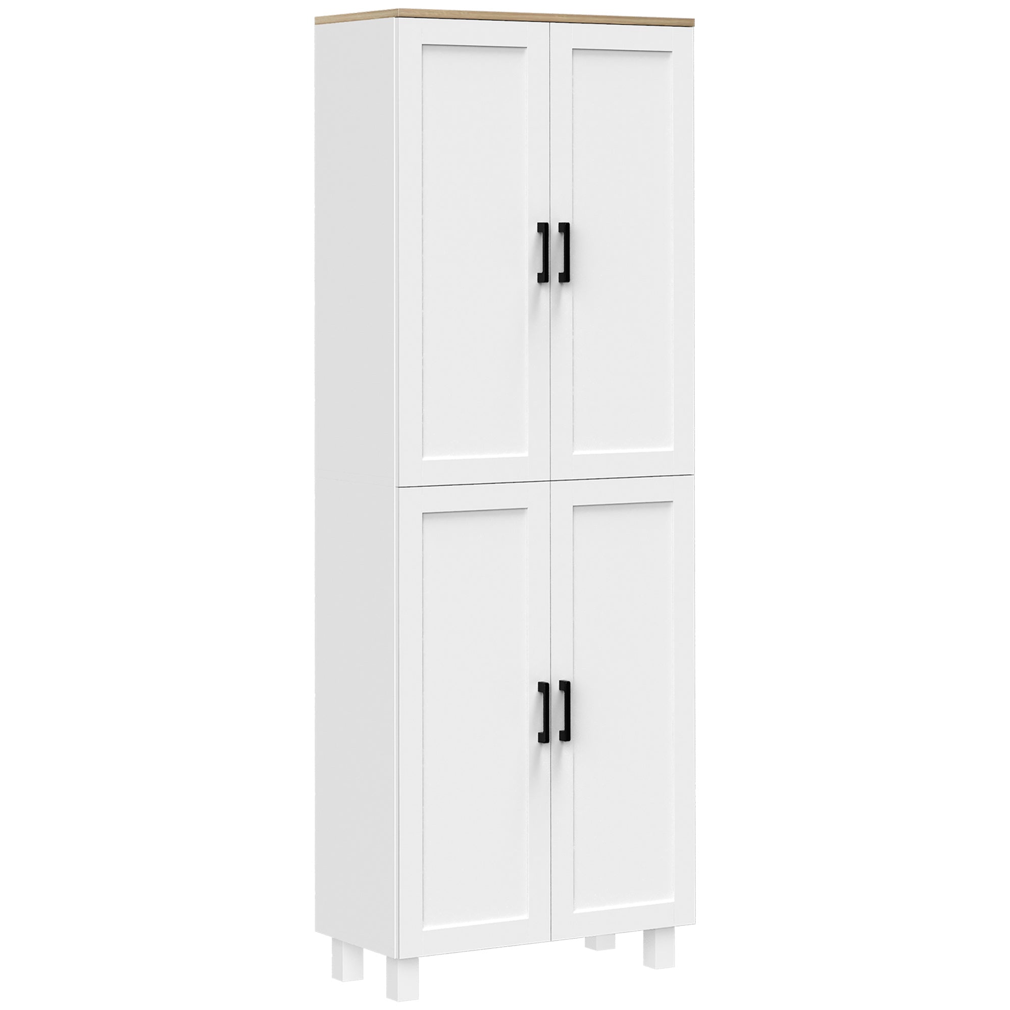 HOMCOM Freestanding Kitchen Cupboard, 4-Door Storage Cabinet Organizer with Adjustable Shelves, 170cm, White