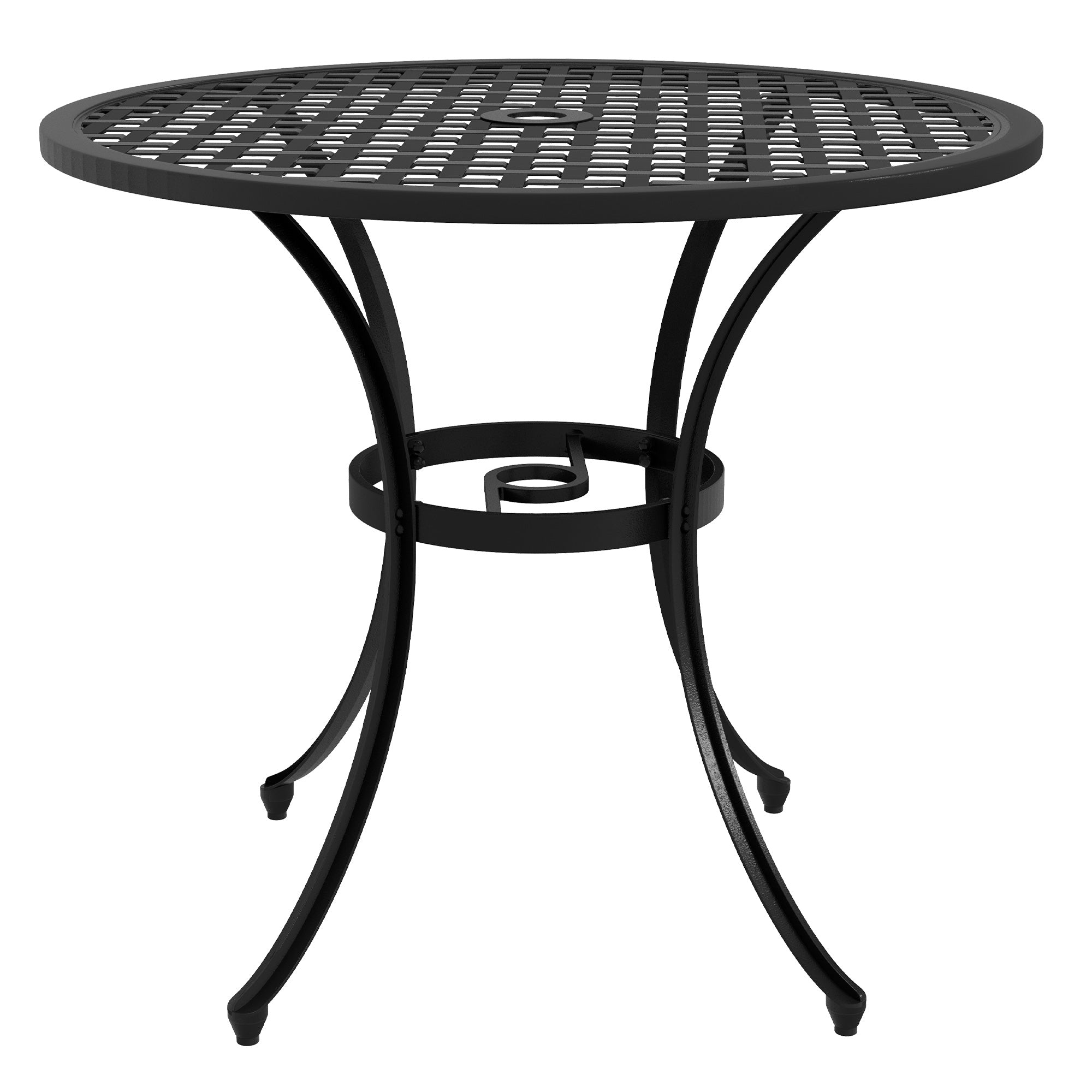 Outsunny Bistro Table, Cast Aluminium with Umbrella Hole, 85cm Round, for Balcony, Poolside, Black