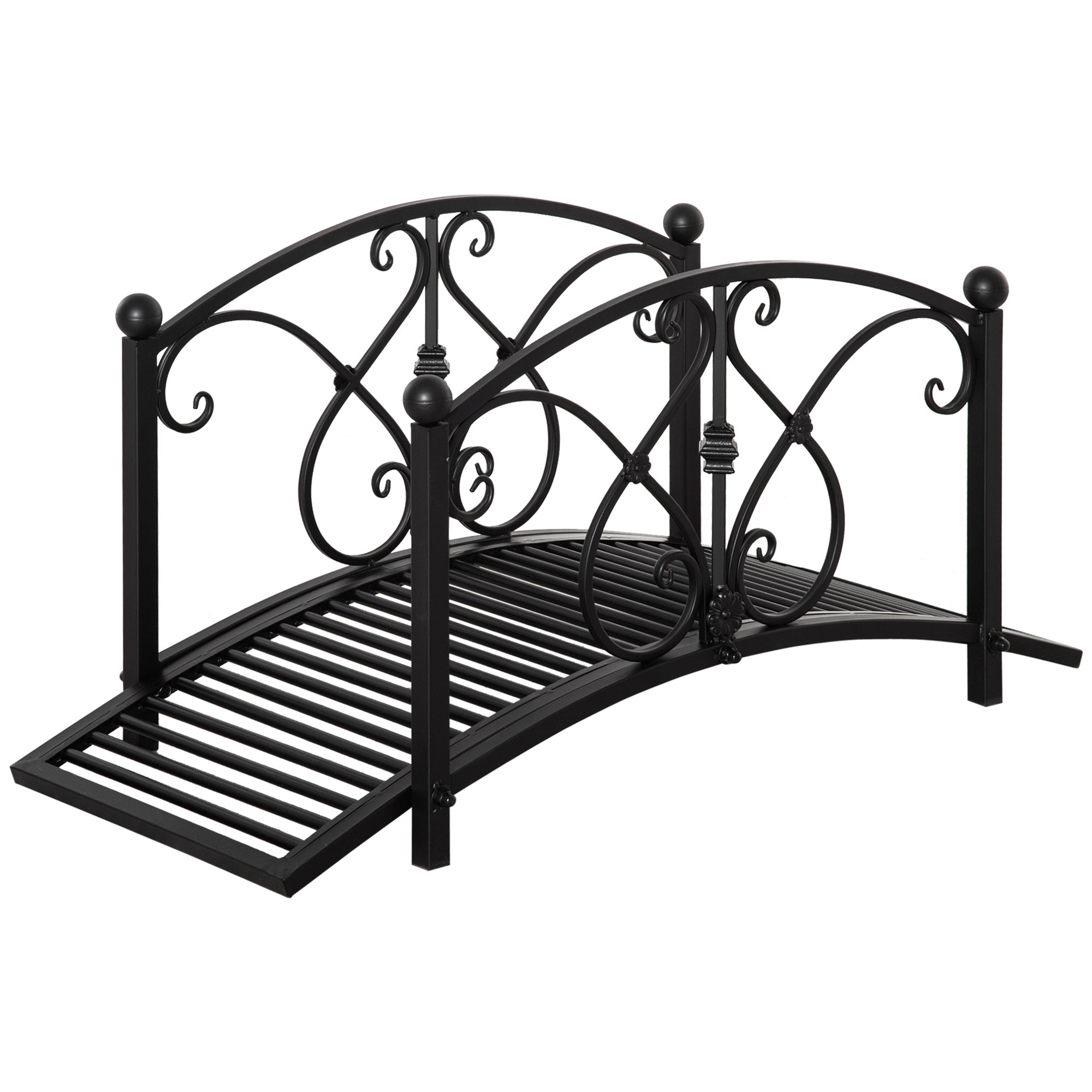 Outsunny 102L x 48W x 49H Classic Metal Garden Bridge with Safety Railings Arc Footbridge Decorative Pond  for Backyard Creek Stream, Black