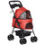 PawHut Pet Pram: No-Zip Foldable Trolley with EVA Wheels, Brake, Basket, Canopy & Leash, Crimson Red