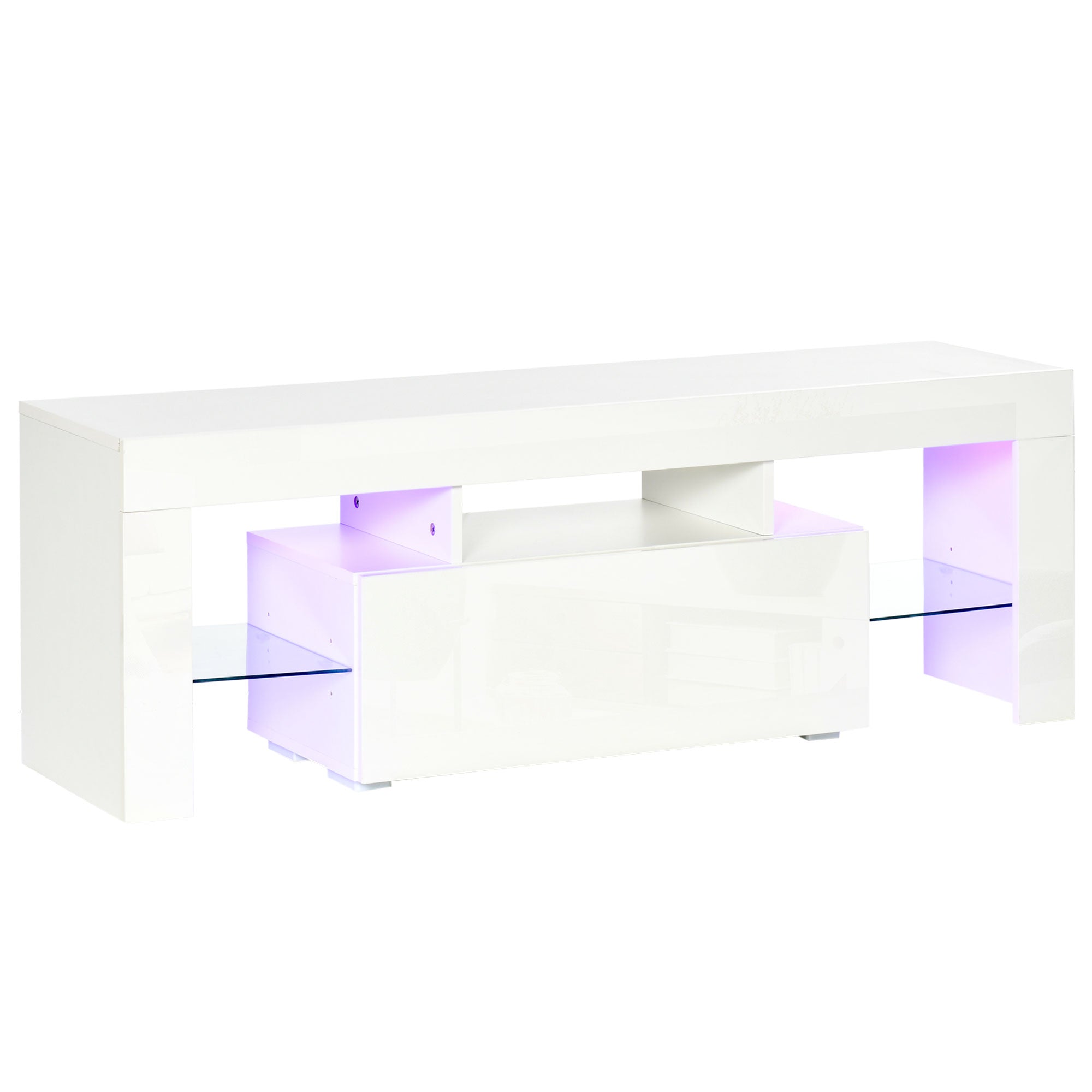 HOMCOM High Gloss TV Stand Cabinet with LED RGB Lights and Remote Control for 43"/50"/55" TV Media TV Console Table with Storage Drawer and Shelf