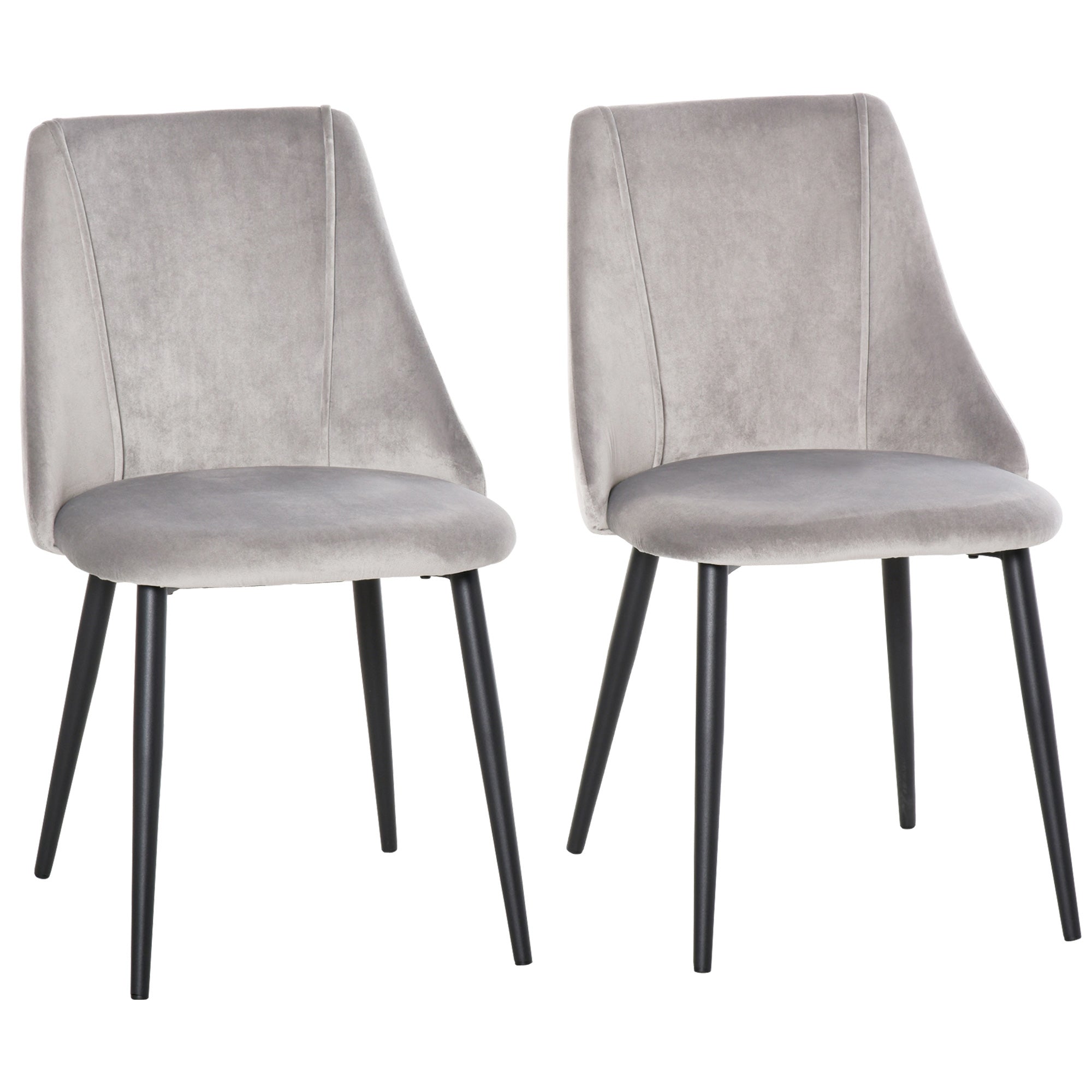 HOMCOM Dining Chairs Set of 2, Modern Upholstered Velvet-Touch Fabric Accent High Back Chairs with Metal Legs, Grey