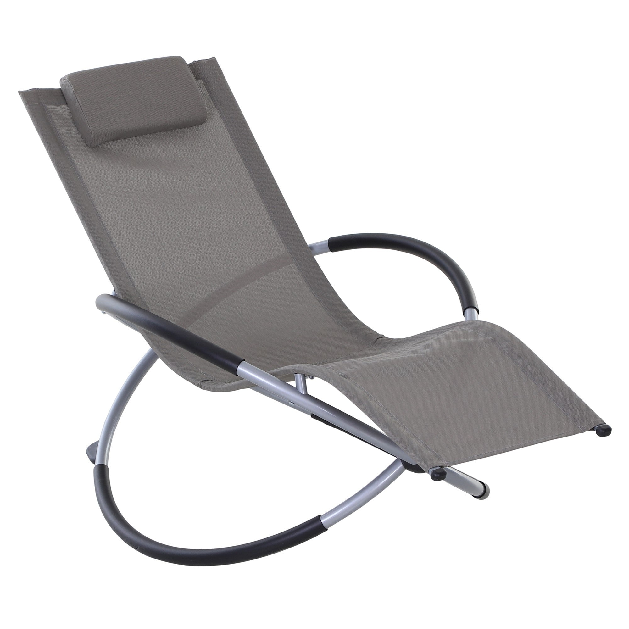 Outsunny Orbital Lounger, Zero Gravity Patio Chaise, Foldable Rocking Chair with Pillow, Grey