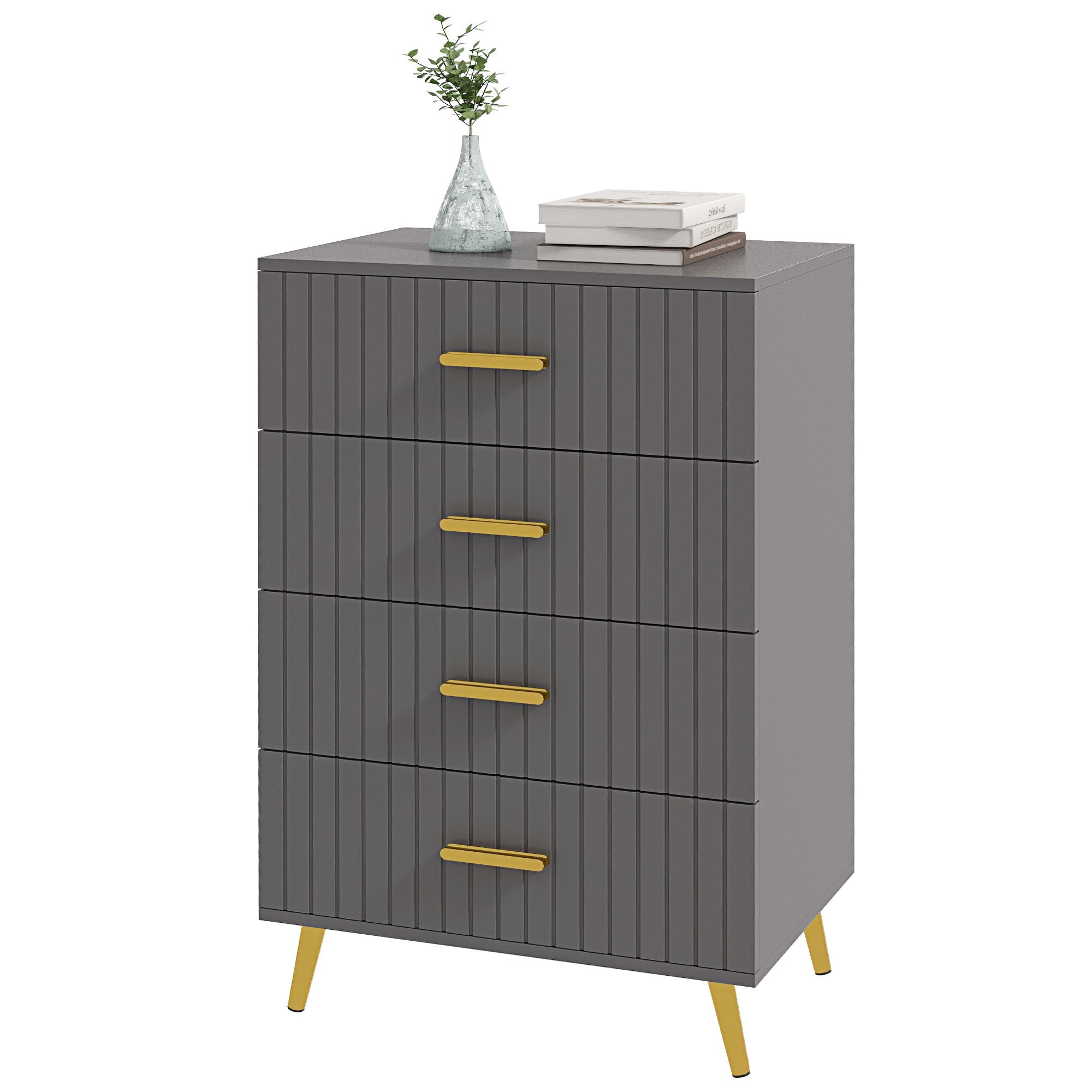 HOMCOM Bedroom Chest of Drawers, Modern 4-Drawer Dresser, Storage Drawer Unit with Aluminium Legs, Dark Grey