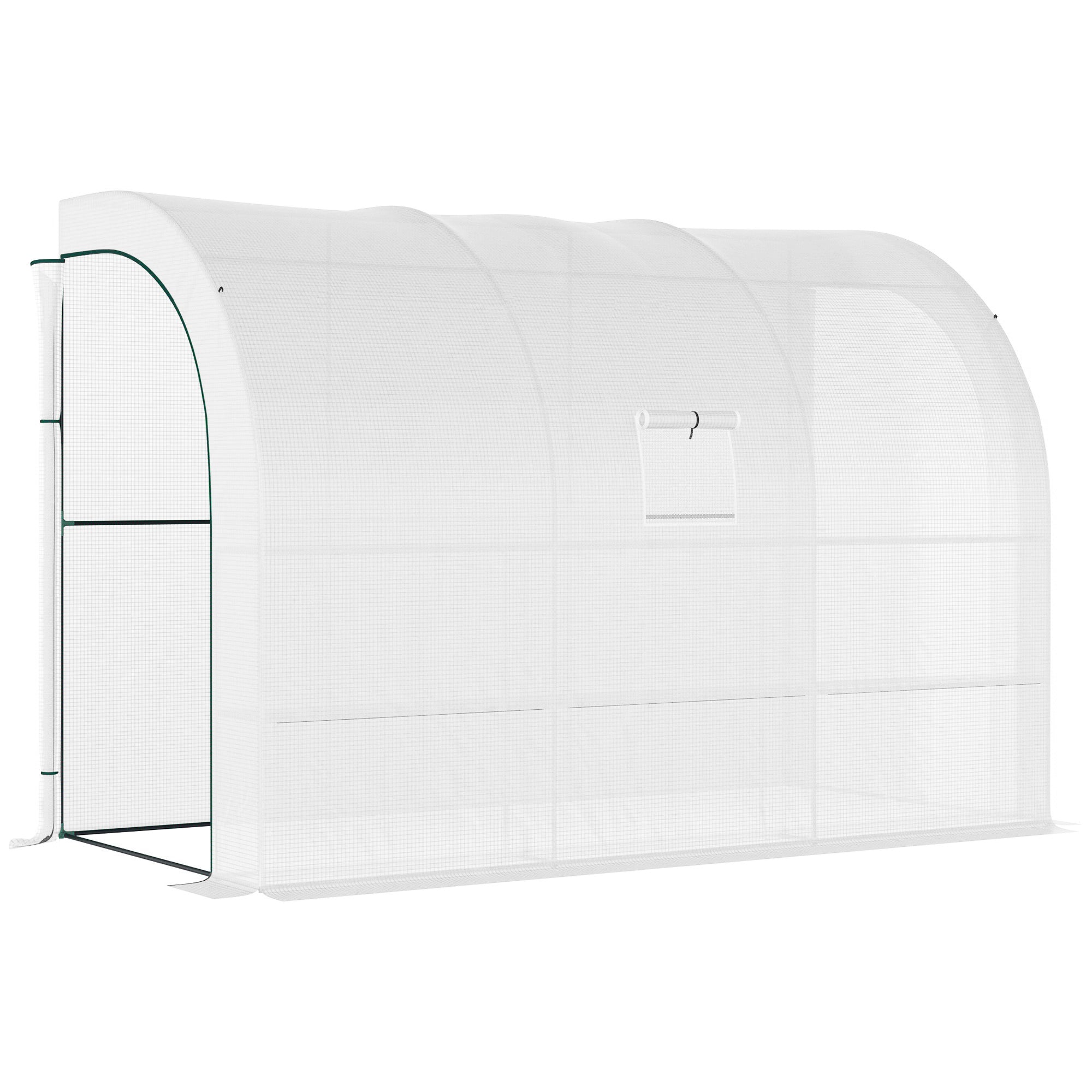 Outsunny Walk-In Greenhouse: Outdoor Plant Nursery with Zippered Doors, PE Cover, 3-Tier Shelves, White, 300x150x213cm