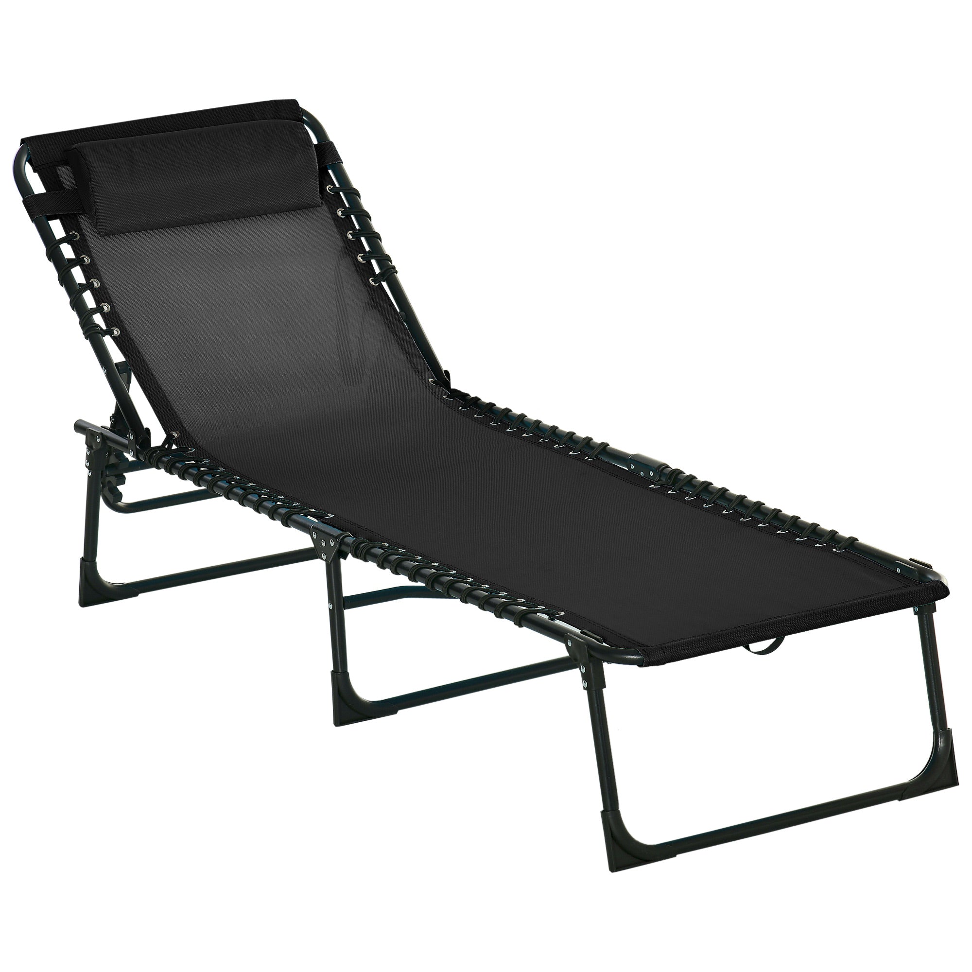 Outsunny Garden Reclining Lounger, Folding with 4 Position Adjustable Back, 100% PVC Fabric, Camping and Hiking Recliner, Black