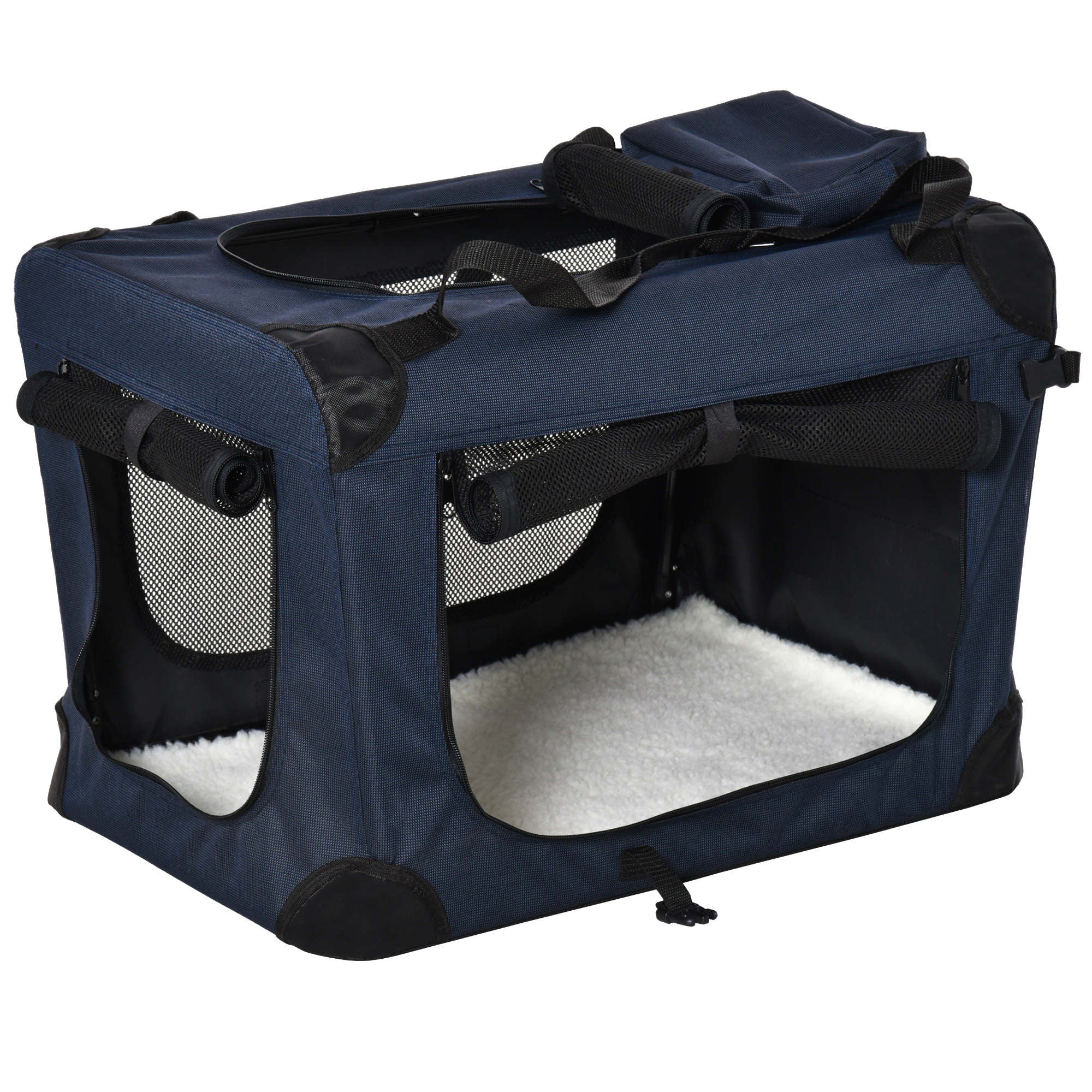 PawHut Soft Pet Crate: Folding Dog Carrier Bag with Cushion, Durable Cat Carrier, Dark Blue