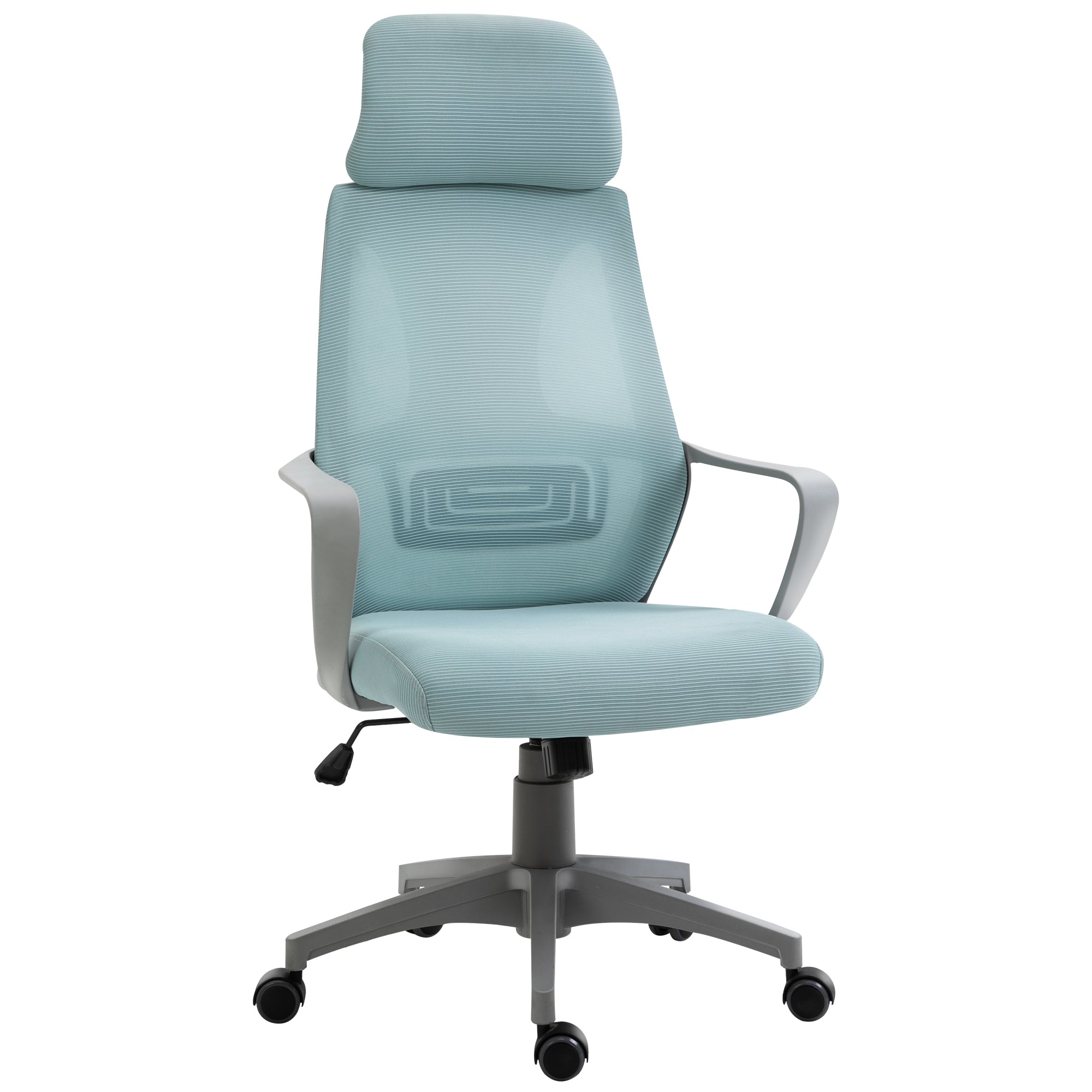 Vinsetto Ergonomic Mesh Office Chair: Wheeled Comfort for Home Workstations, Adjustable High Back, Soothing Blue