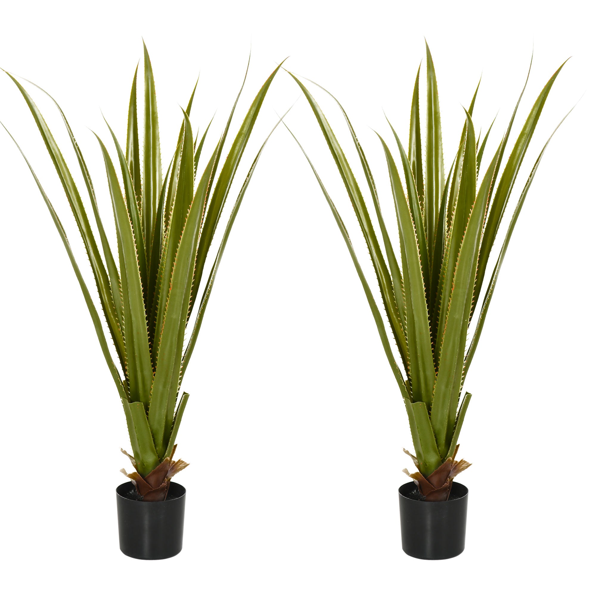 HOMCOM Artificial Agave Plants: Faux Succulent Set of 2 in Pots for Indoor/Outdoor Décor, Verdant Green