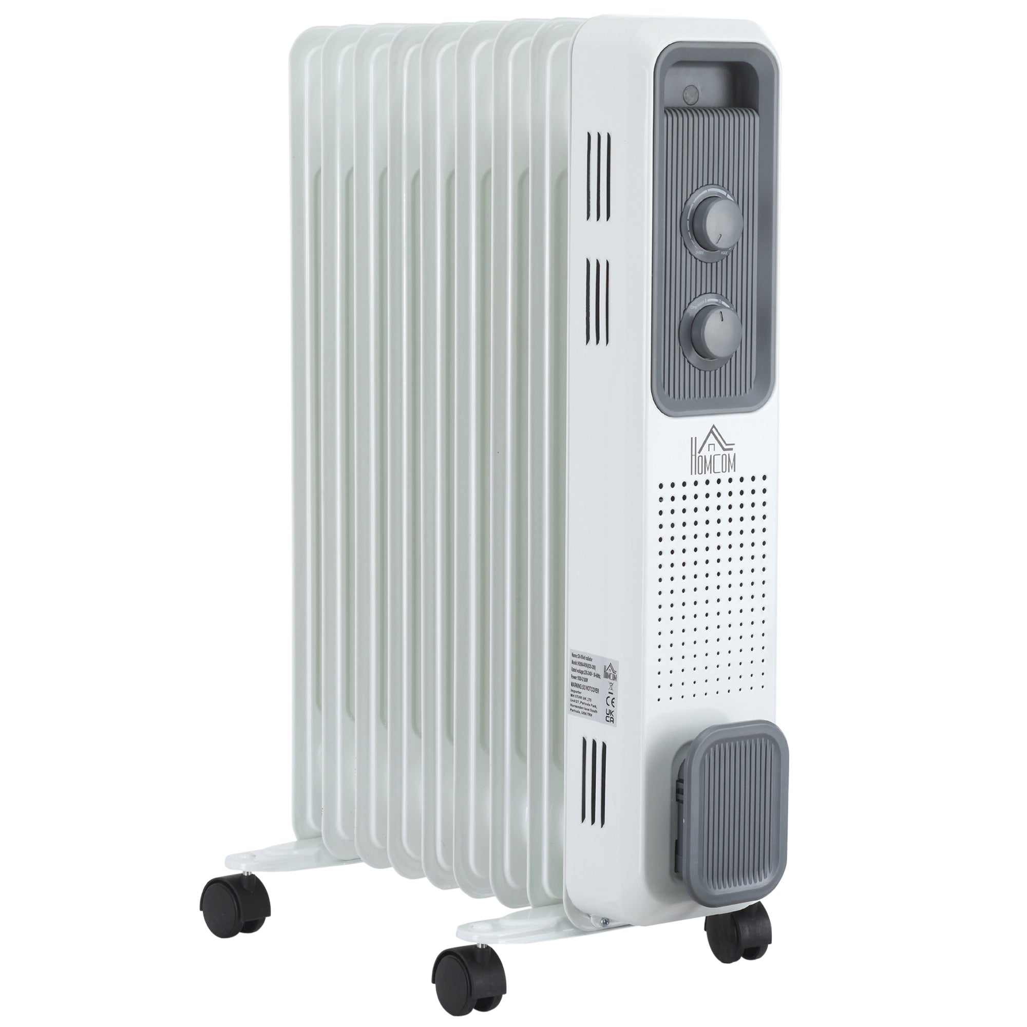 HOMCOM 2180W Oil Filled Radiator, Portable Electric Heater, w/ Built-in 24-Hour Timer, 3 Heat Settings, Adjustable Thermostat, Safe Power-Off