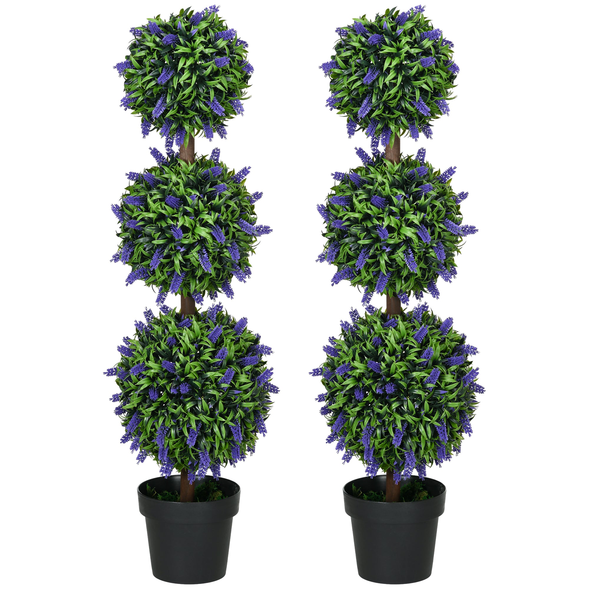 HOMCOM Artificial Lavender Flower Ball Trees, Set of 2, with Pot for Indoor Outdoor Decor, 110cm, Green.