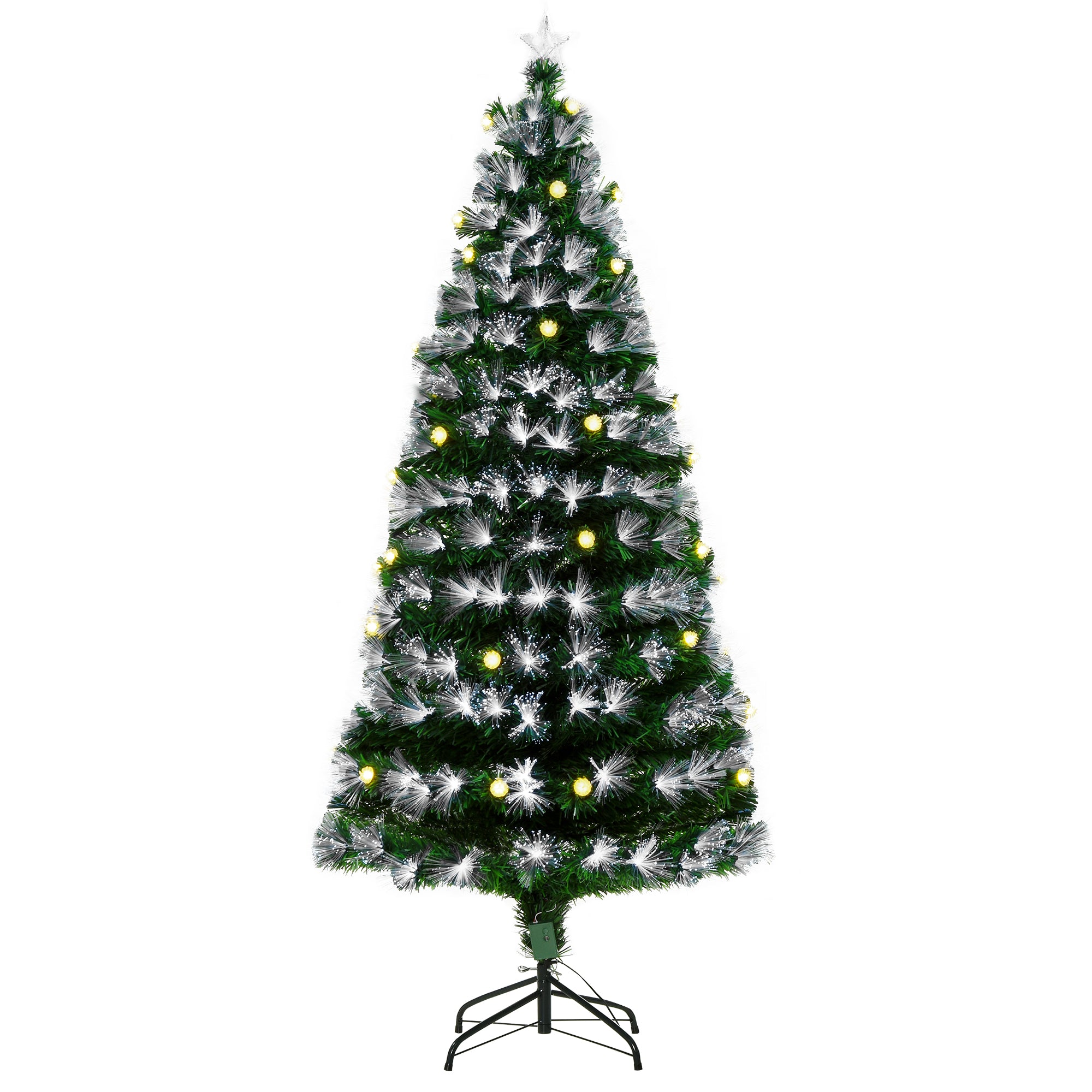 HOMCOM HOMCM 6ft White Light Artificial Christmas Tree w/ 230 LEDs Star Topper Tri-Base Full Bodied Seasonal Decoration Pre-Lit Home