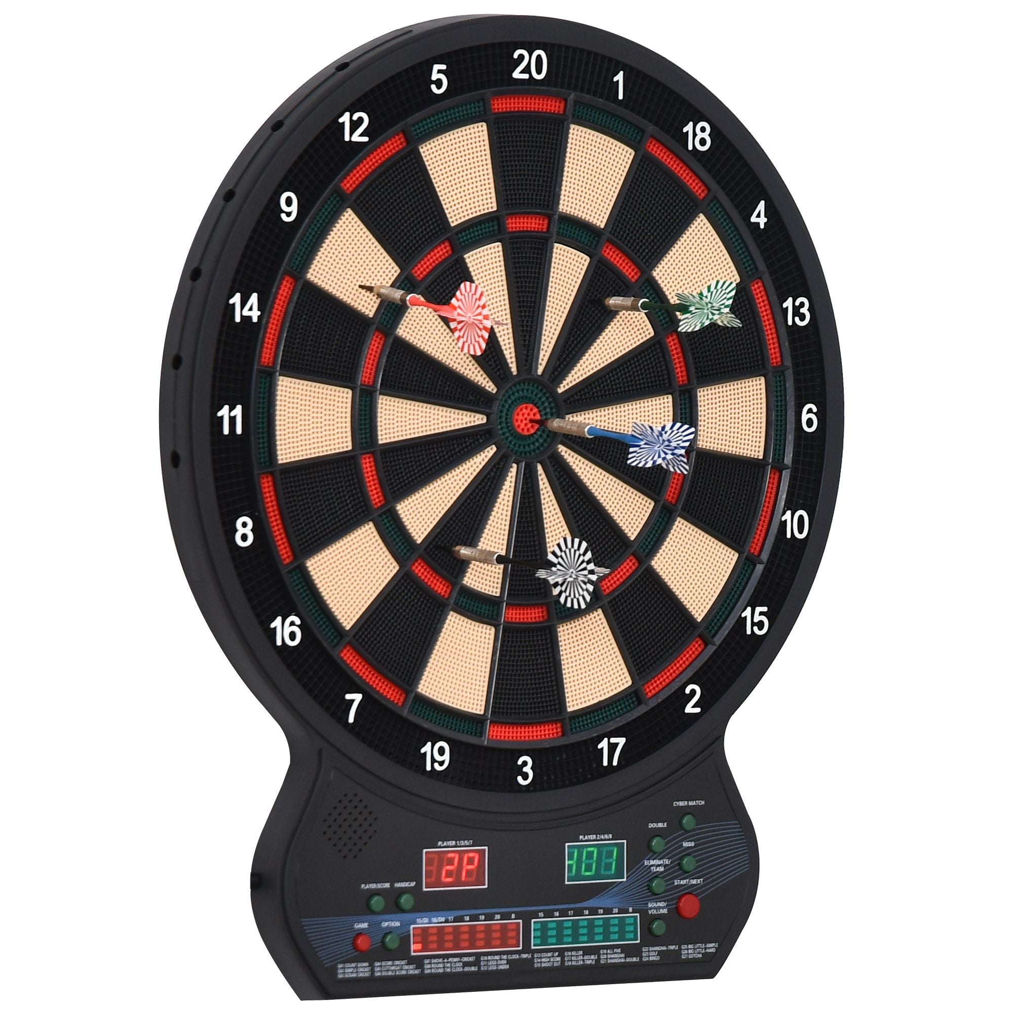 HOMCOM LED Dartboard Electronic Scoreboard 8 Players 27 Games Family Fun w/ 12 Darts 30 Heads Home Office Classic Game