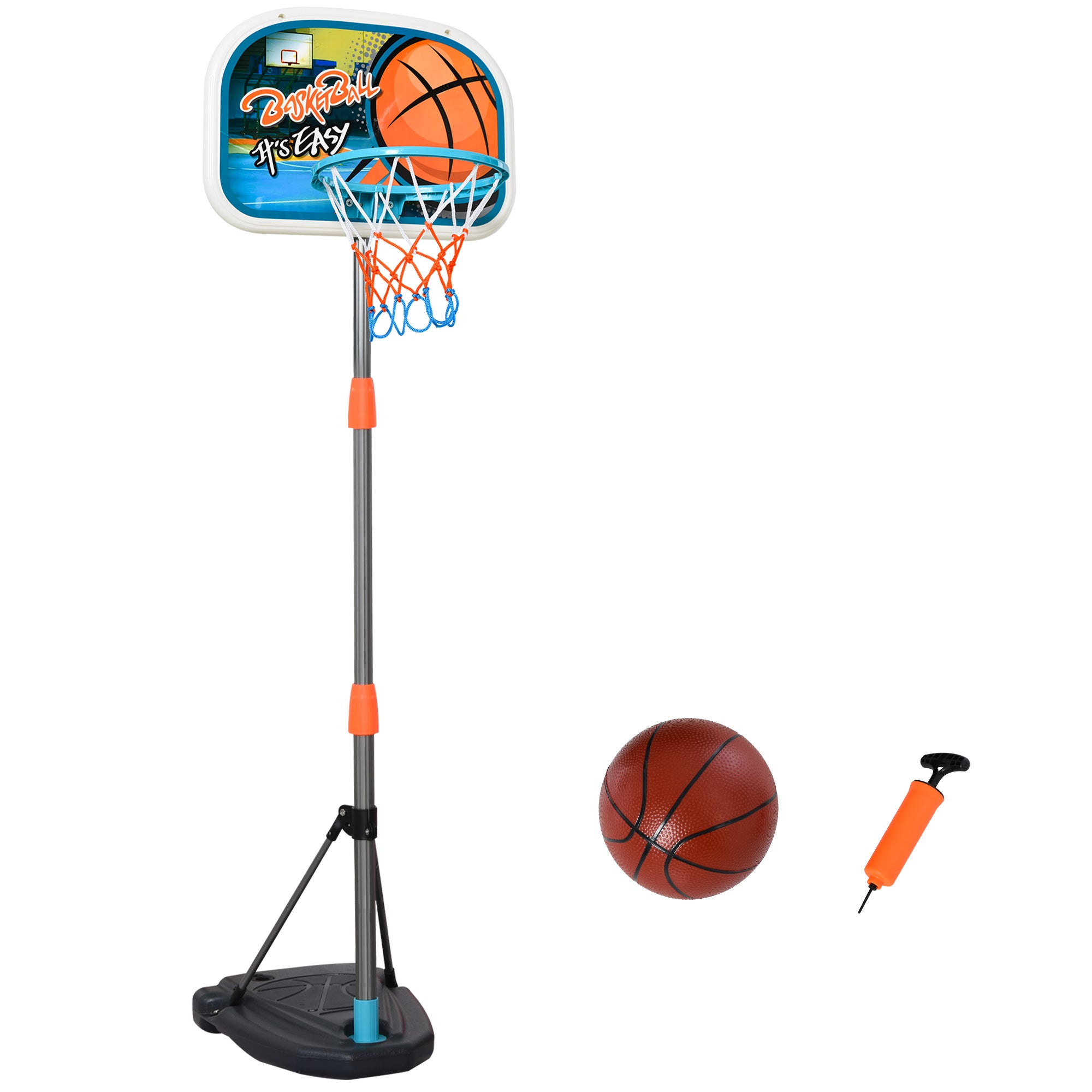 HOMCOM Kids Basketball Hoop: Height-Adjustable Aluminium Stand, Active Play Encourager with Ball