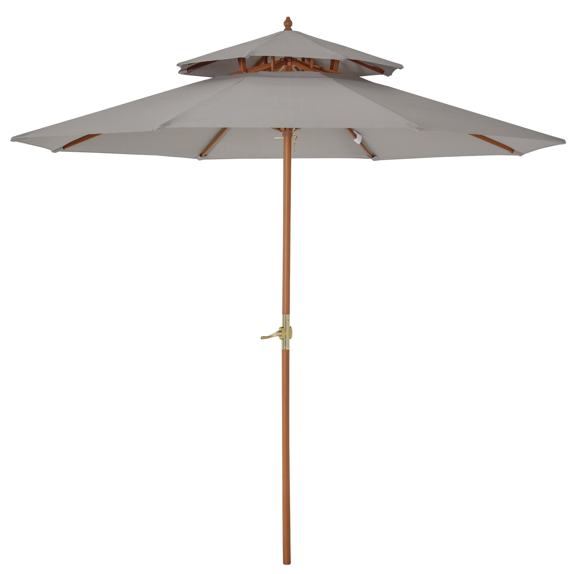 Outsunny Wooden Garden Parasol: Double-Tier 2.7m Patio Sunshade, Outdoor Canopy in Stylish Grey