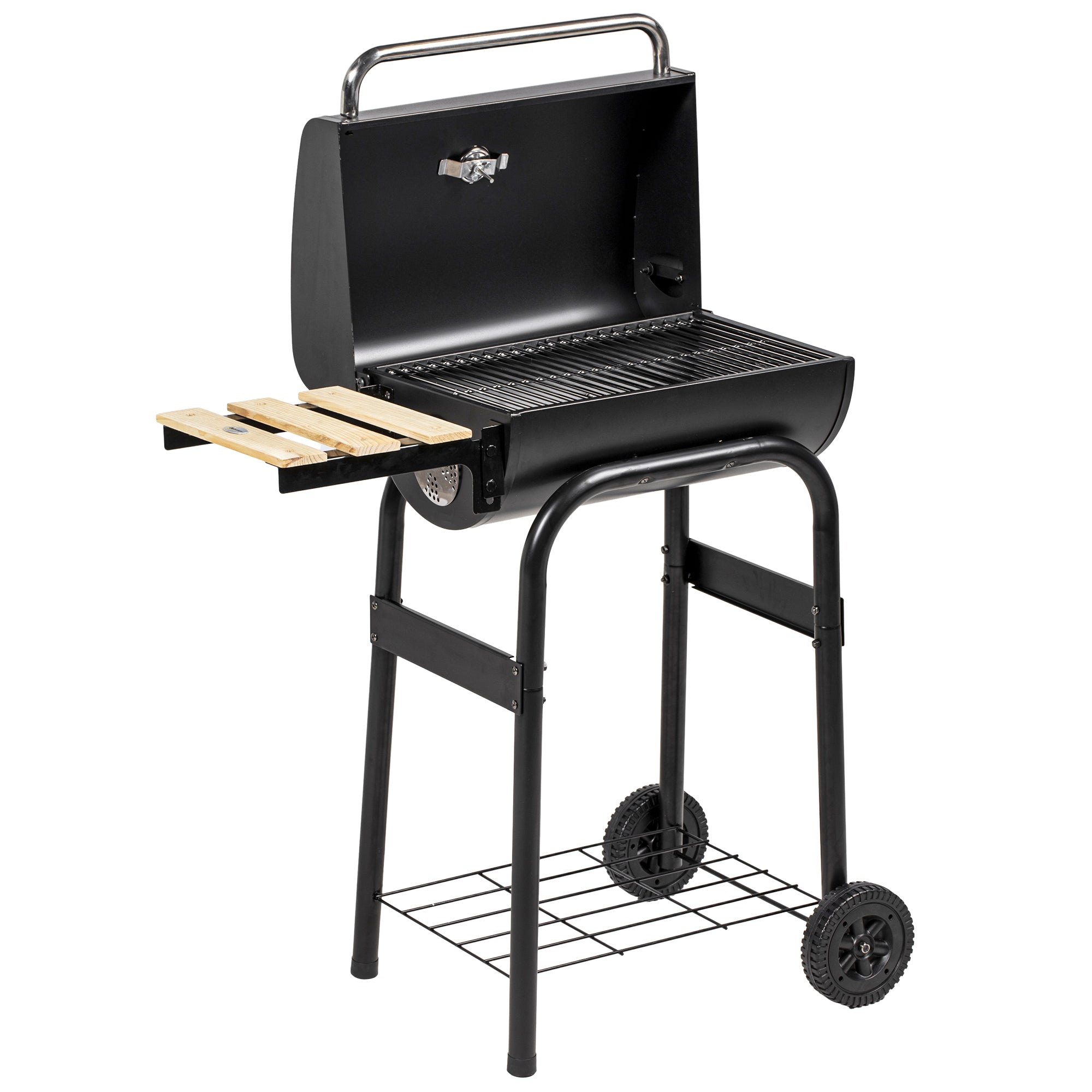 Outsunny Outdoor Wheeled Charcoal Barbecue Grill Trolley with Shelves, Black