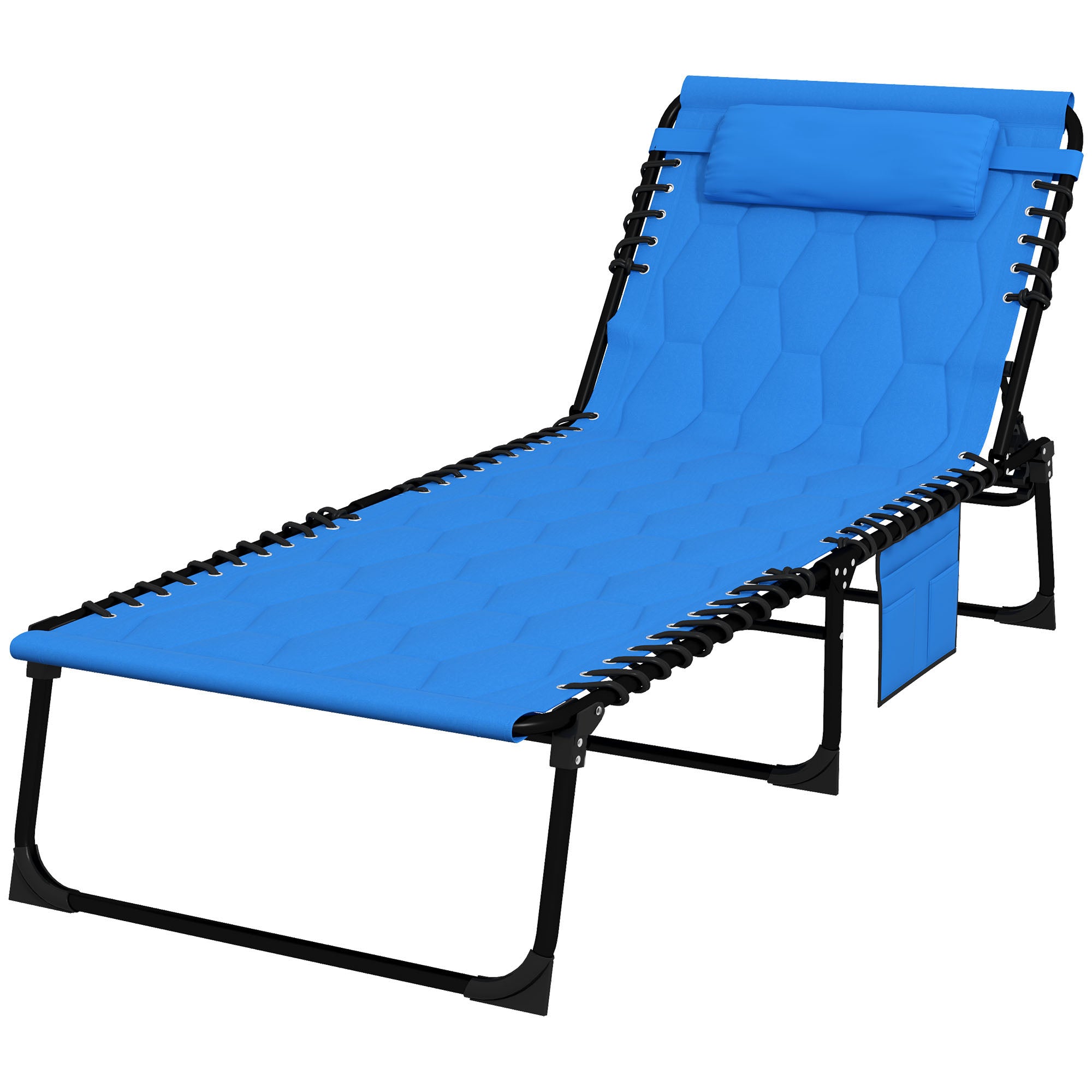 Outsunny Sun Lounger, Foldable with 5-Level Reclining Back, Padded Seat & Side Pocket, Outdoor Tanning Chair