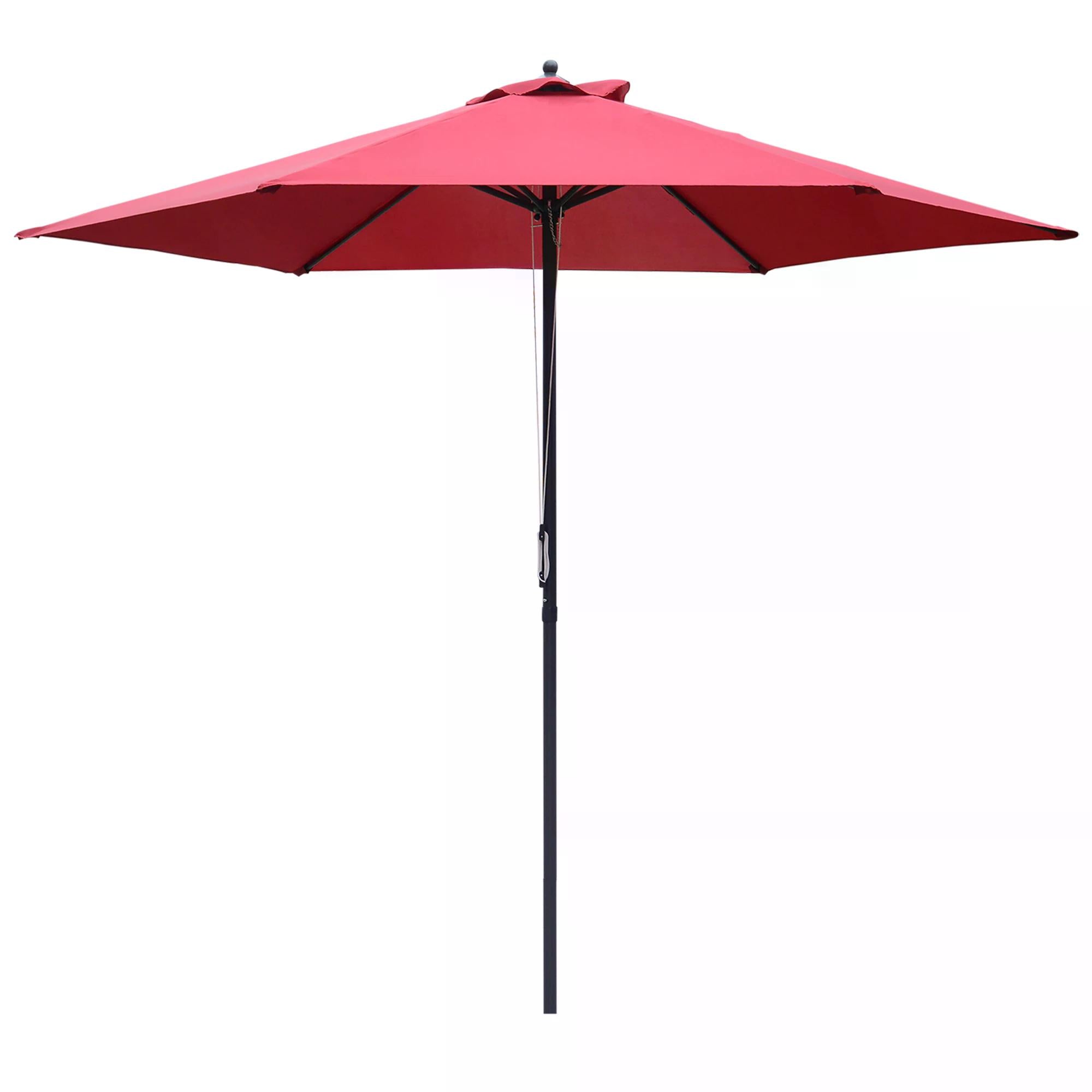 Outsunny 2.8m Patio Parasols Umbrellas Outdoor 6 Ribs Sunshade Canopy Manual Push Garden Backyard Furniture, Wine Red