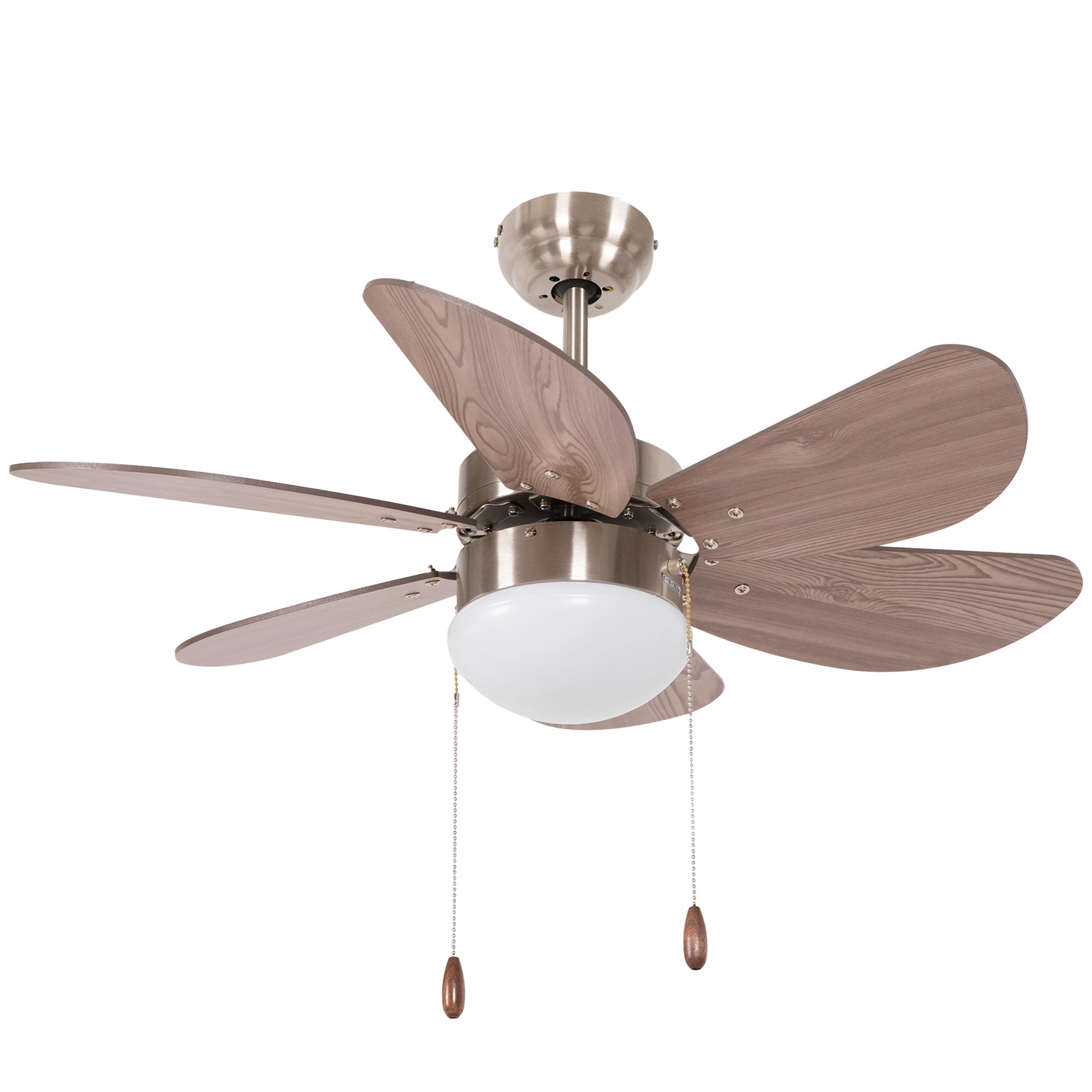 HOMCOM Ceiling Fan with LED Light, Flush Mount Ceiling Fan Lights with 6 Reversible Blades, Pull-chain Switch, Walnut Brown