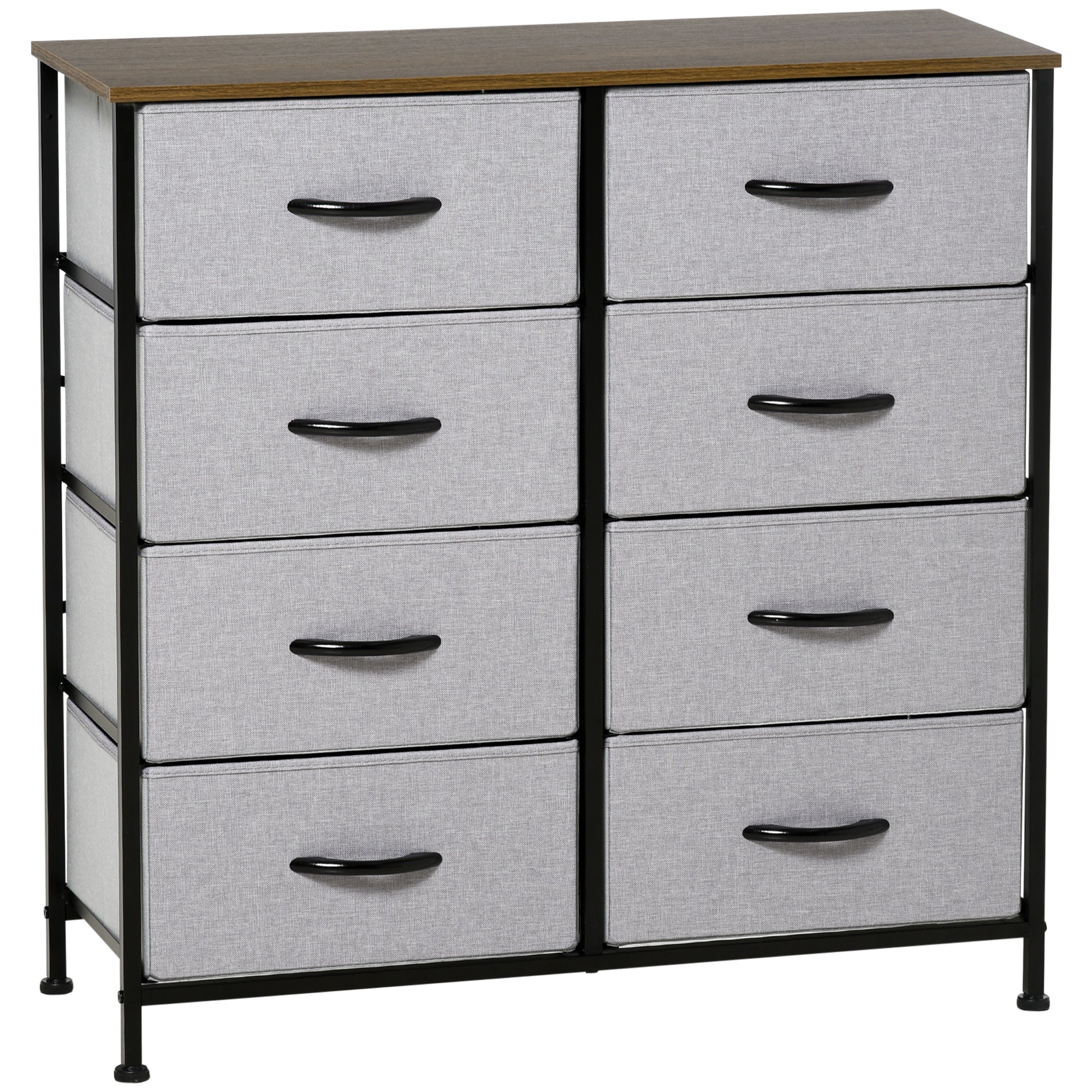 HOMCOM Industrial Chest of Drawers with 8 Fabric Storage Bins, Steel Frame, Wooden Top for Nursery, Living Room, Grey